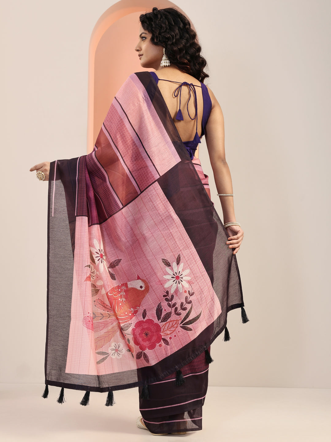  Mauve Printed Silk Blend Saree With Unstitched Blouse Piece 