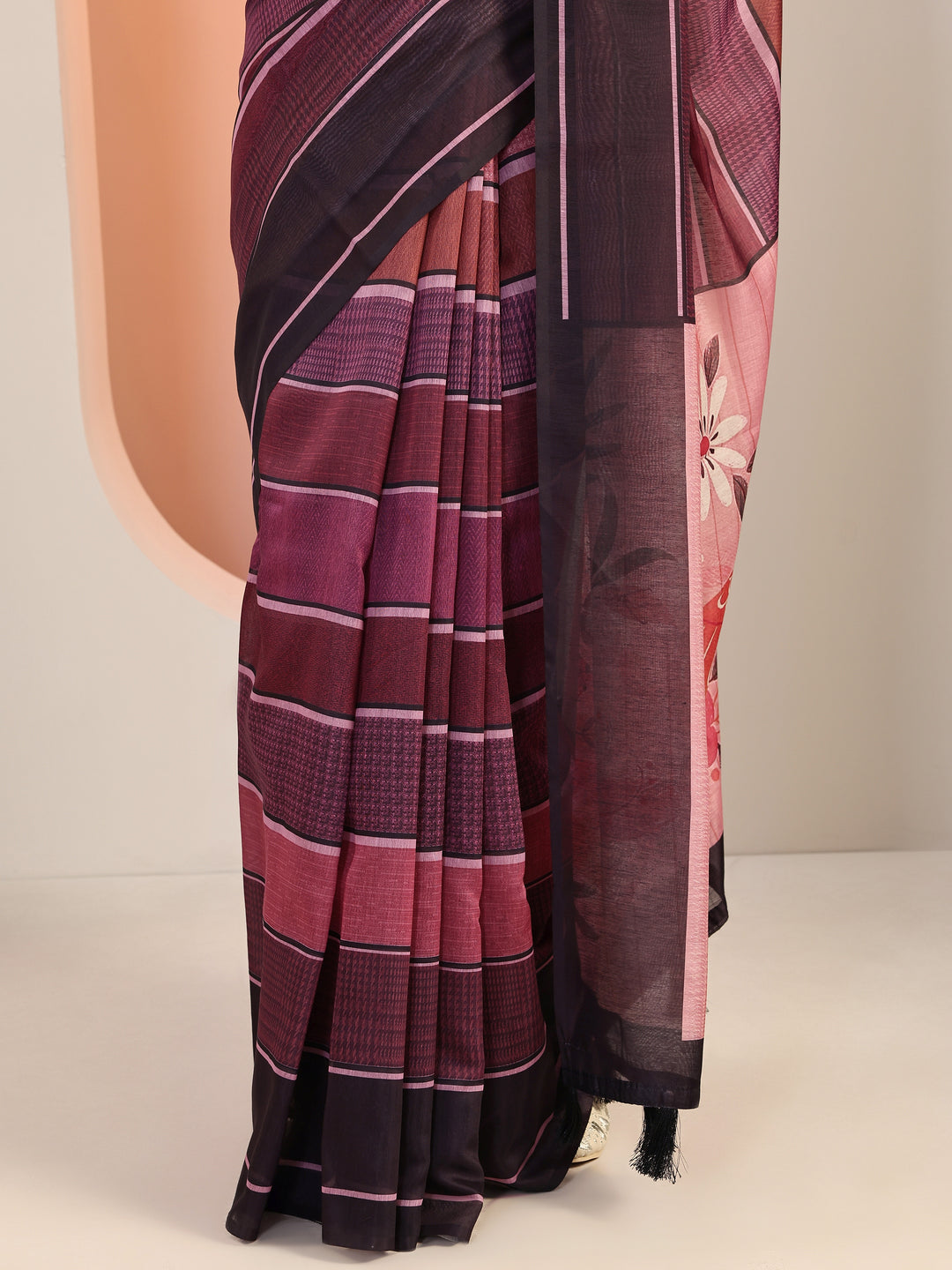  Mauve Printed Silk Blend Saree With Unstitched Blouse Piece 