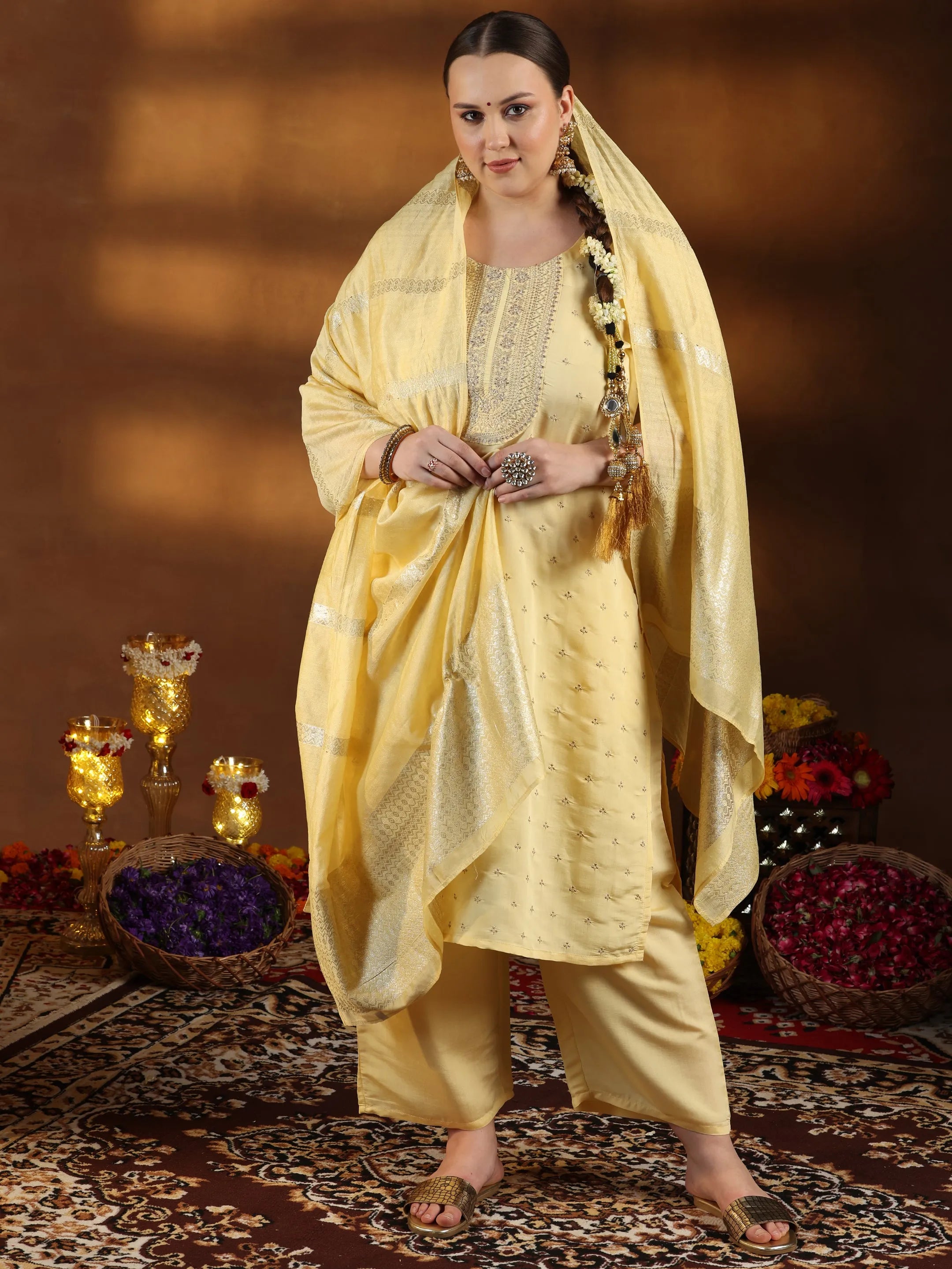 libas Plus Size Yellow Embroidered Silk Blend Straight Suit With Dupatta-picture-59