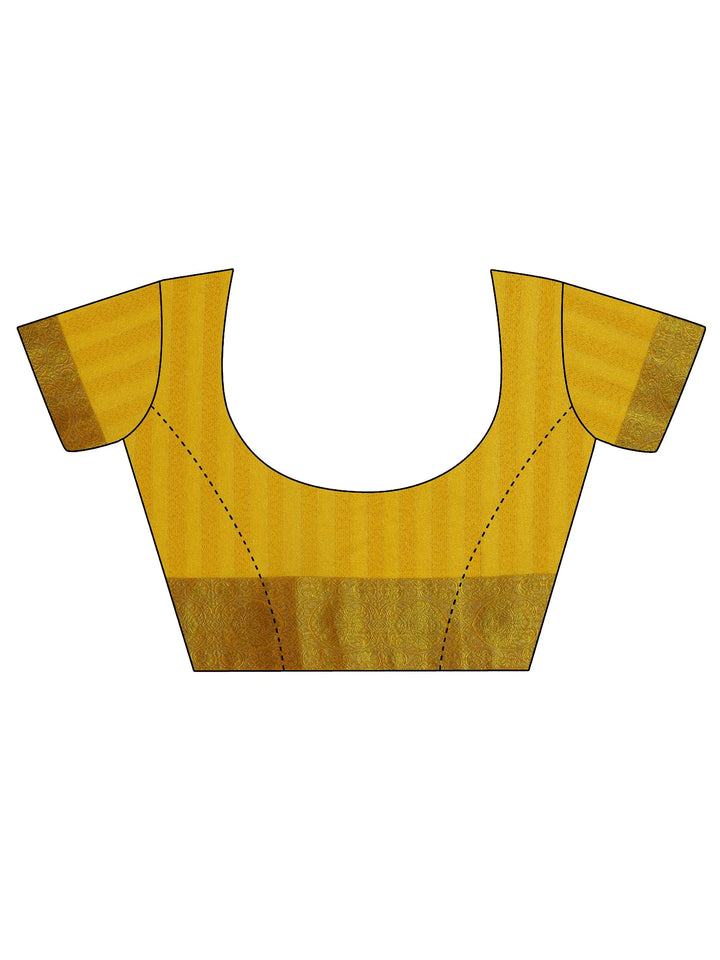 Mustard Printed Silk Blend Saree With Unstitched Blouse Piece - Libas
