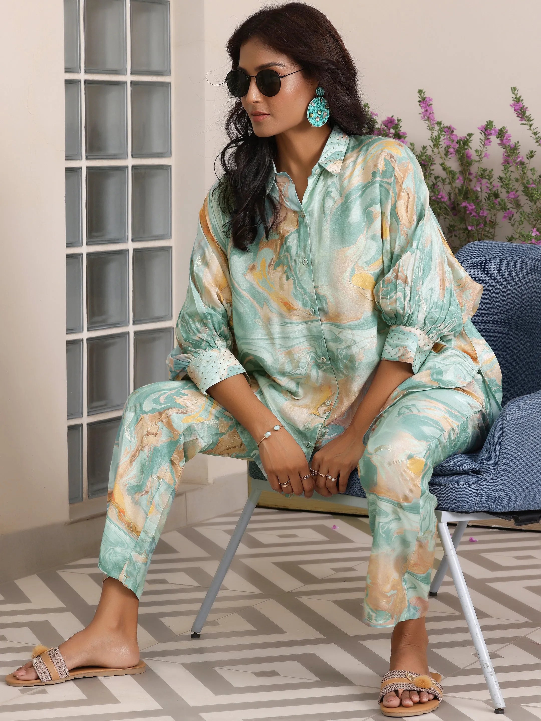 libas Blue Printed Silk Blend Co-Ords-picture-61