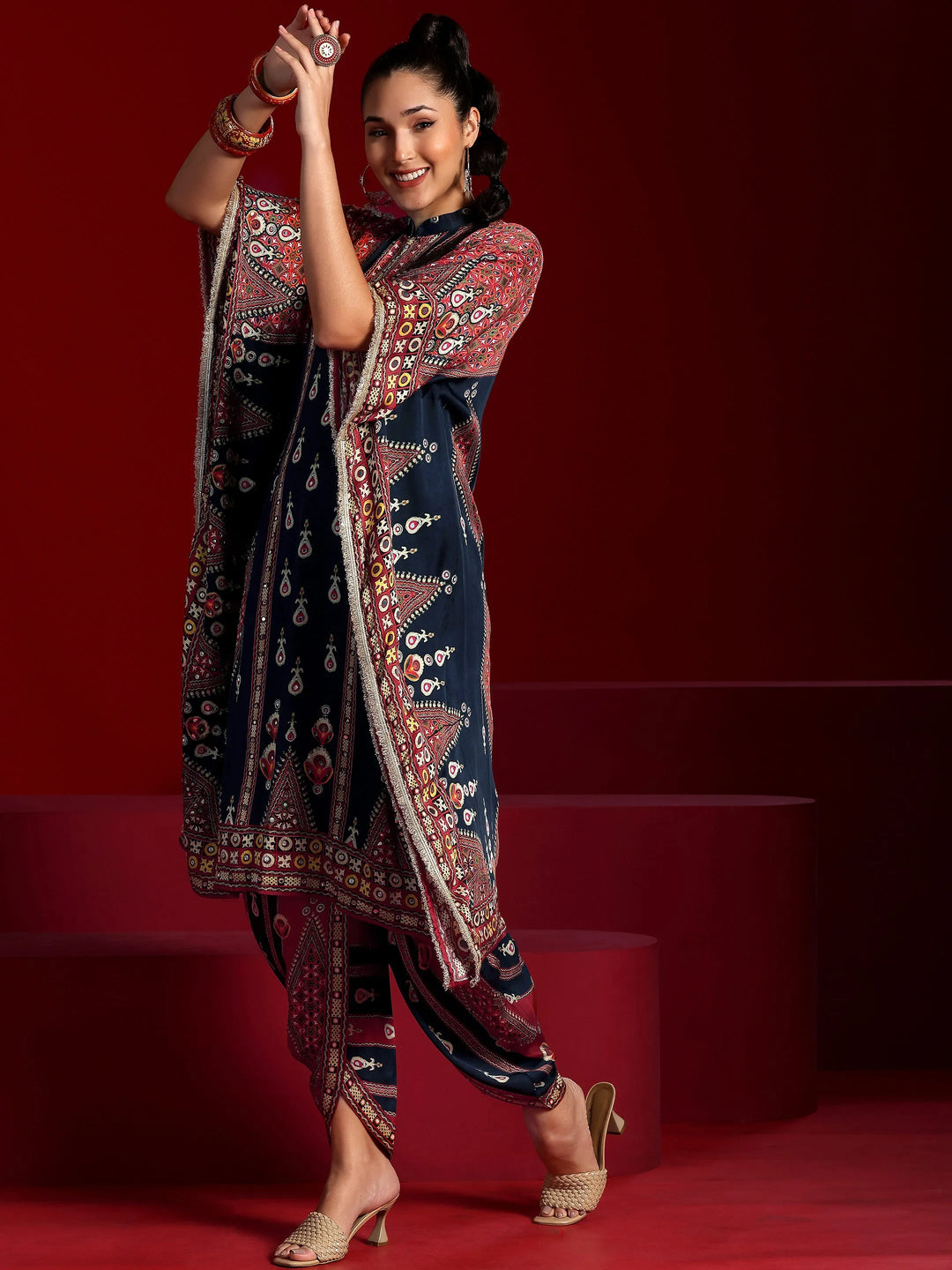  Libas Art Multi Printed Silk Blend Co-Ords 