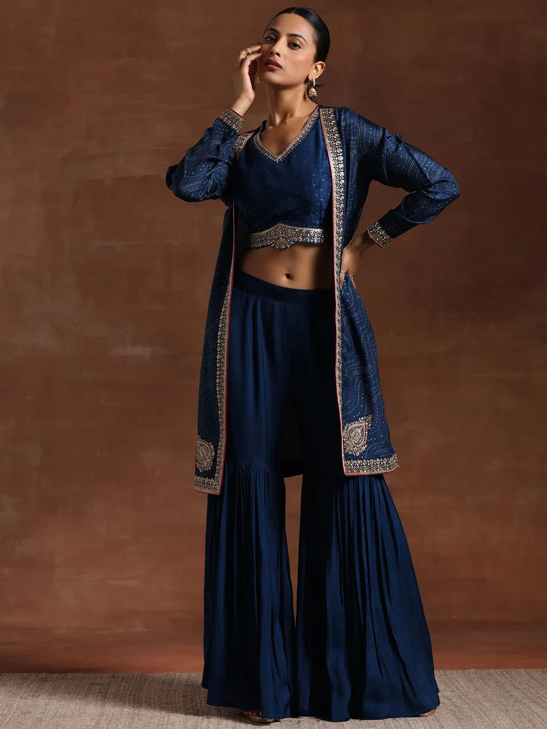 libas Blue Embroidered Silk Blend Co-Ords-picture-27