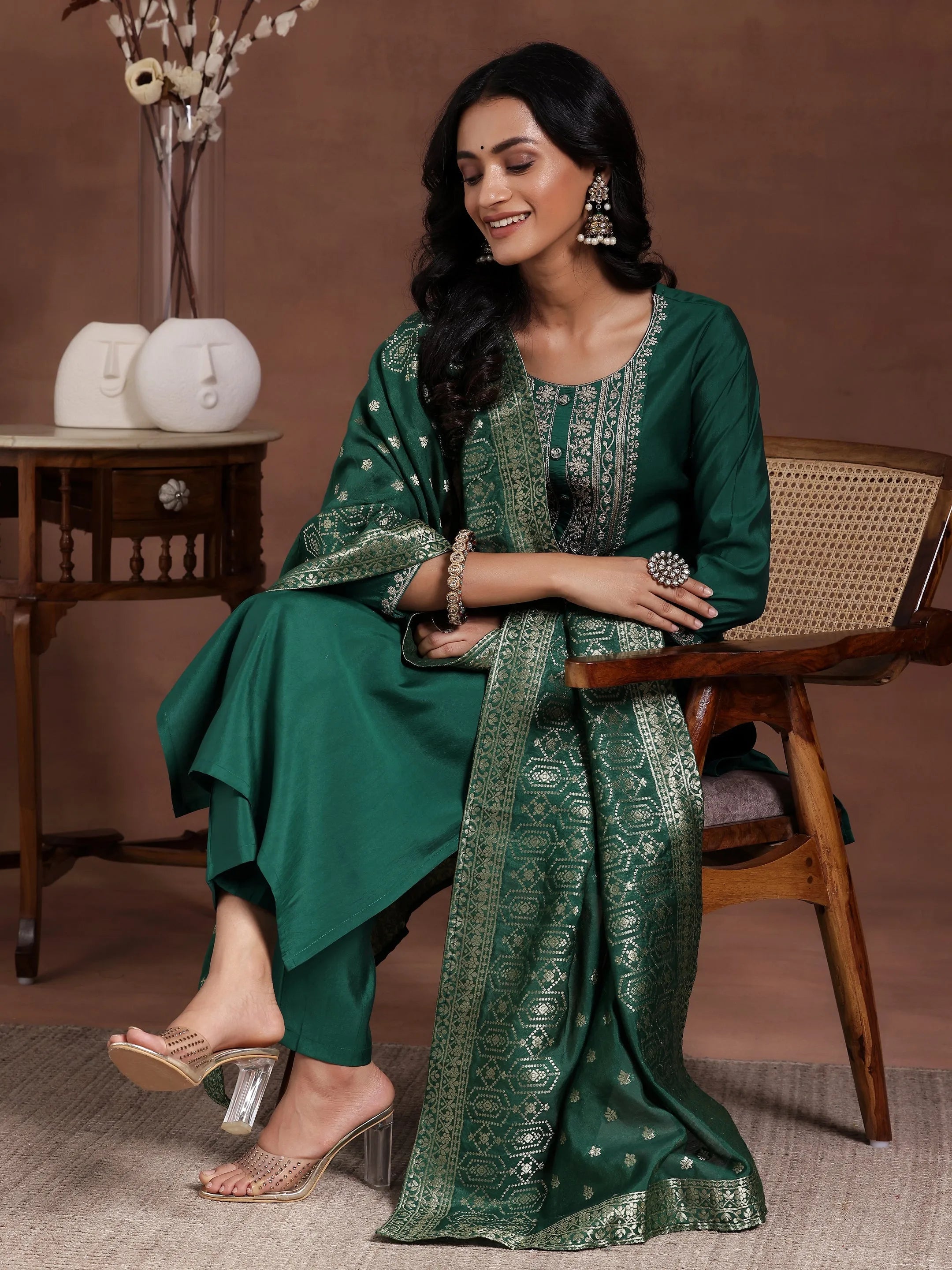 libas Green Yoke Design Silk Blend Straight Suit With Dupatta-picture-22