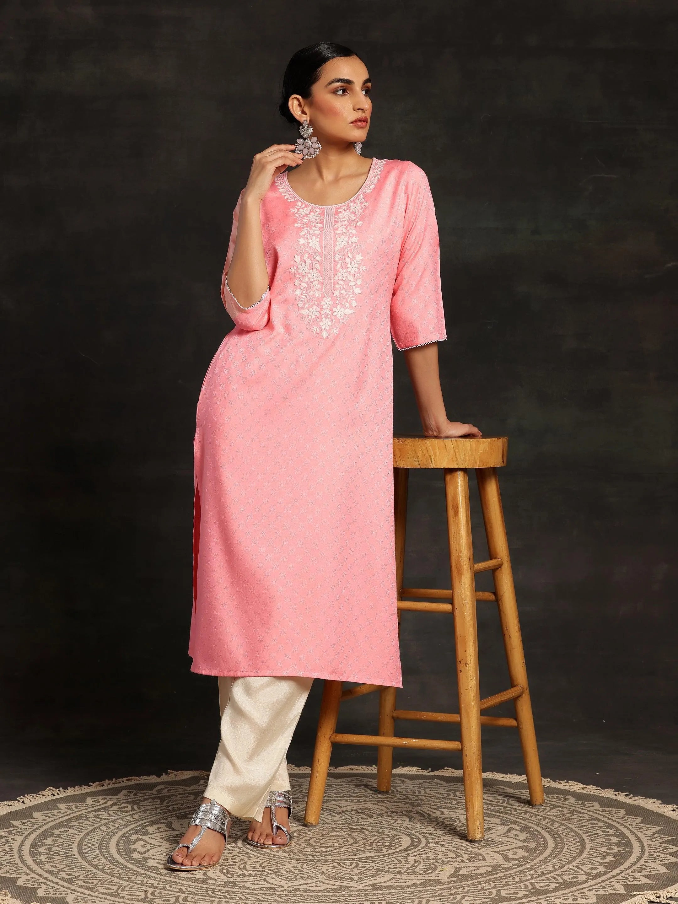 libas Pink Yoke Design Rayon Straight Kurta-picture-39