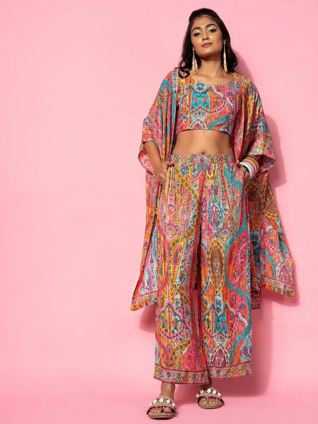 Multicoloured Printed Silk Blend Co-Ords - Libas 