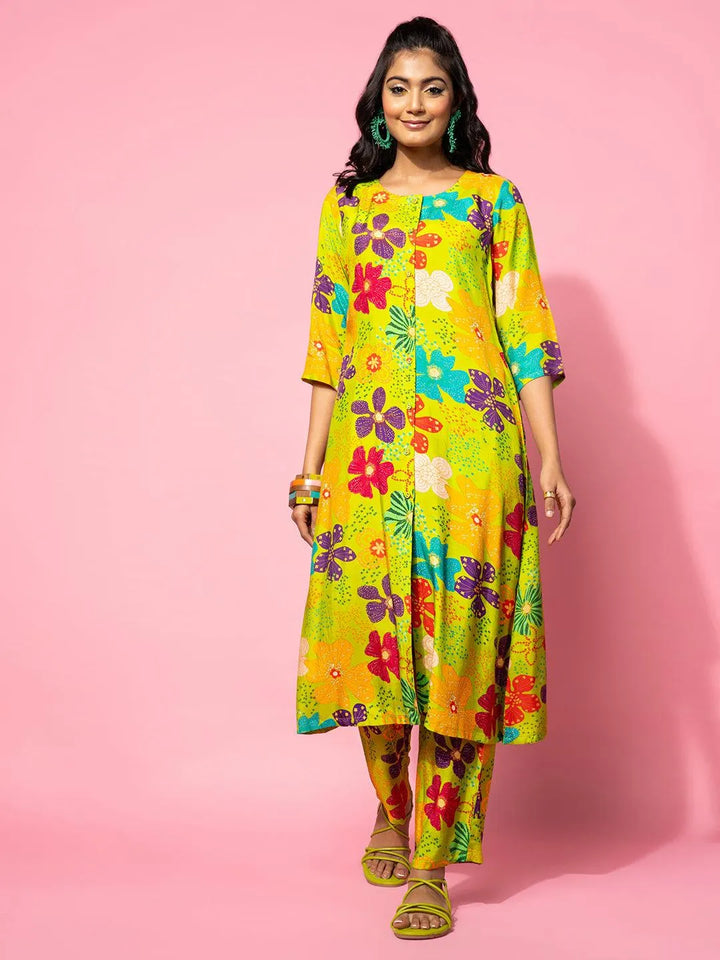 Green Printed Silk Blend Co-Ords - Libas