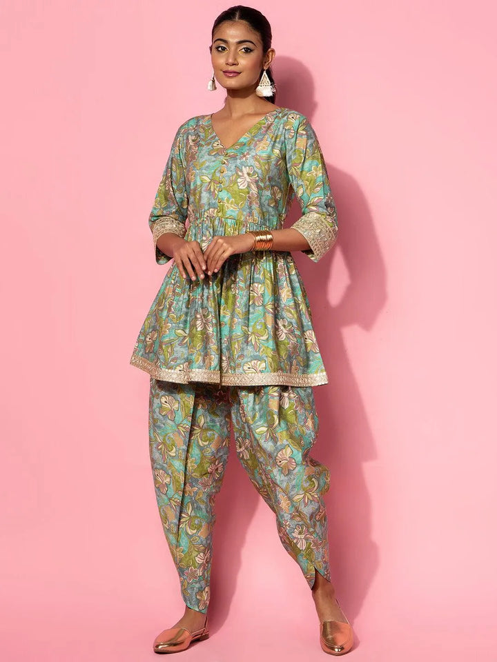 Green Printed Silk Blend Co-Ords - Libas
