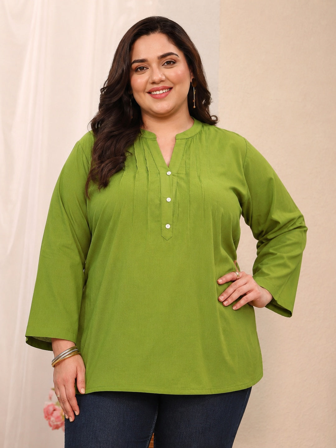 libas Plus Size Green Solid Cotton Blend Straight Short Kurti-picture-19