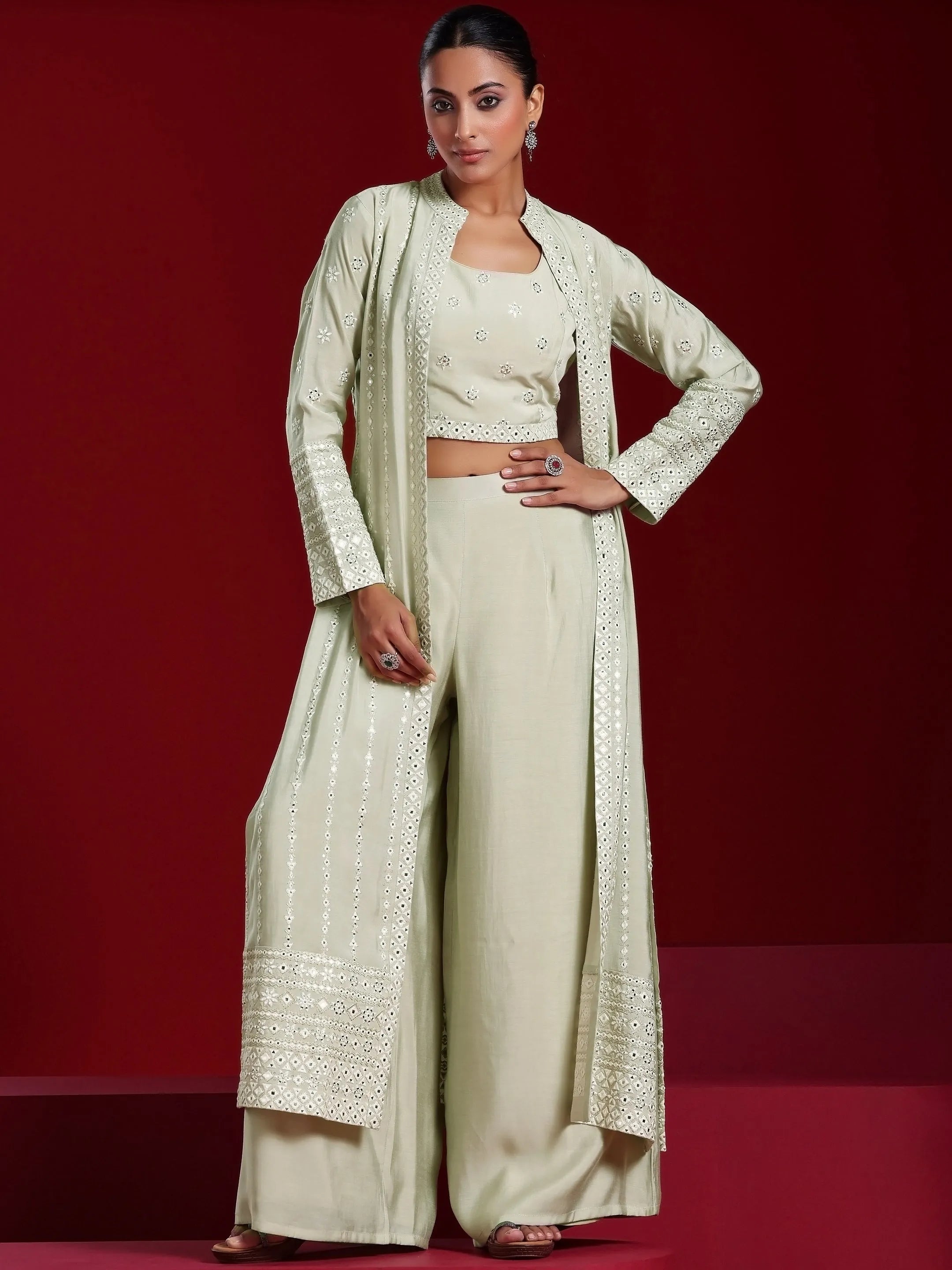 Libas Art Grey Embroidered Silk Blend 3 Piece Co-Ords-picture-16