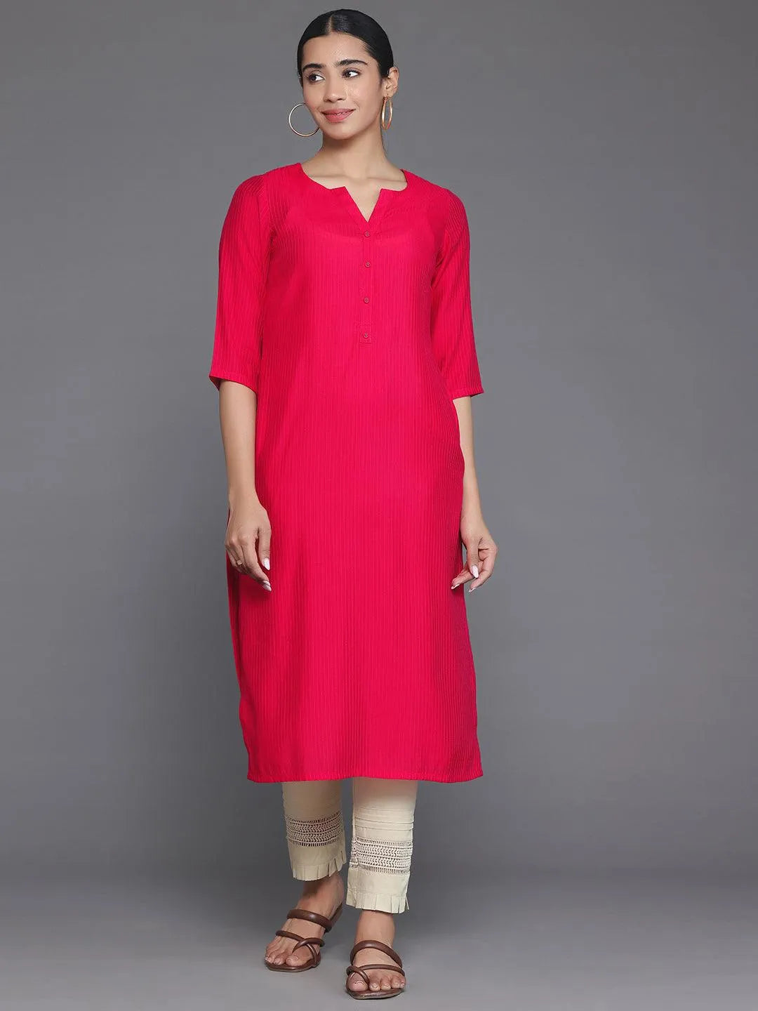 libas Red Woven Design Silk Straight Kurta-picture-46