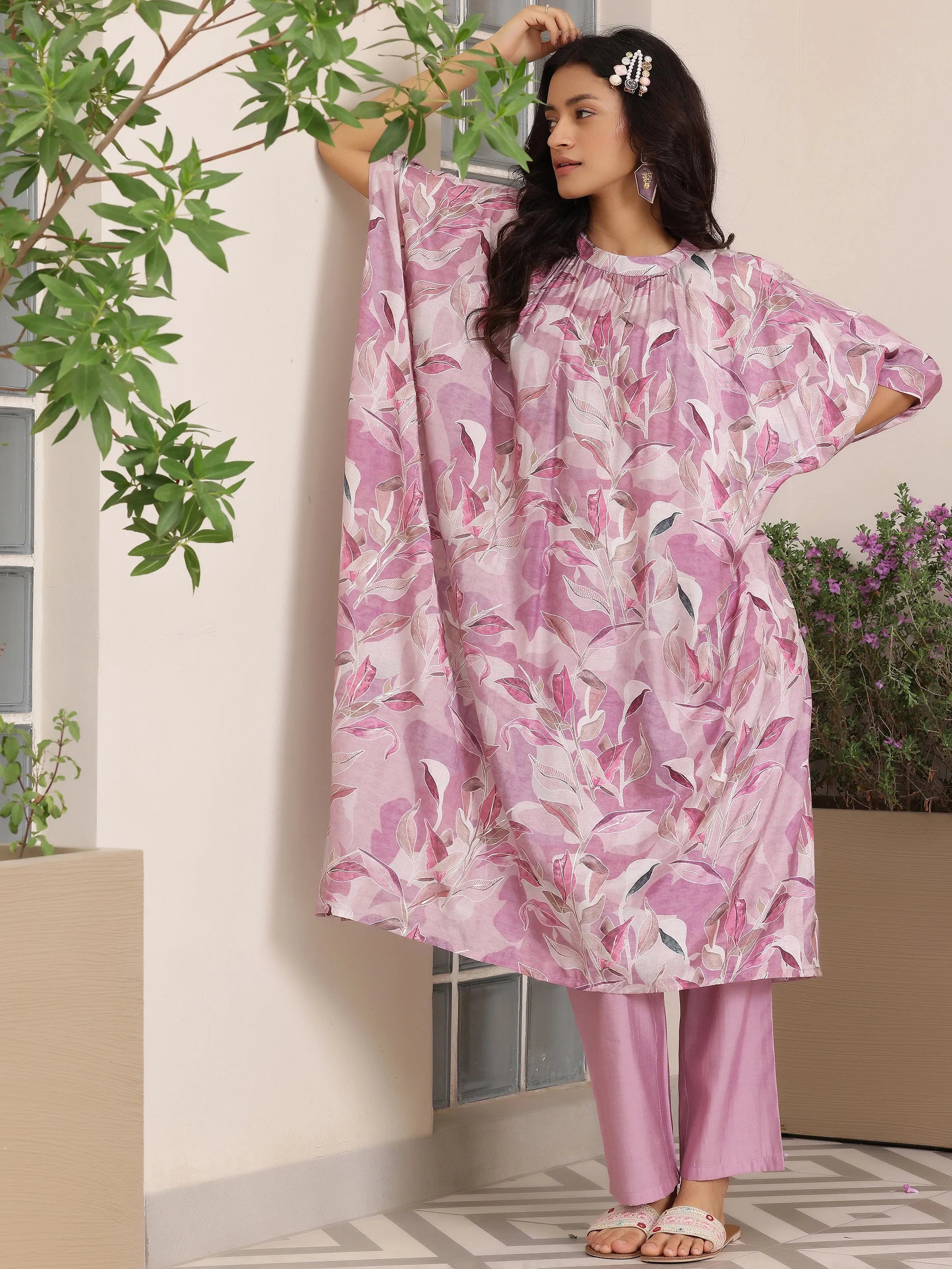 libas Lavender Printed Silk Blend Co-Ords-picture-46