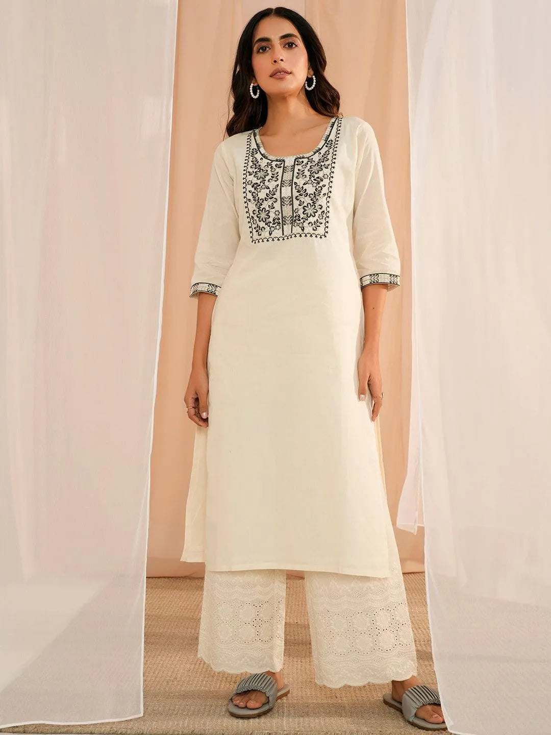 libas Off White Yoke Design Cotton Straight Kurta-picture-43