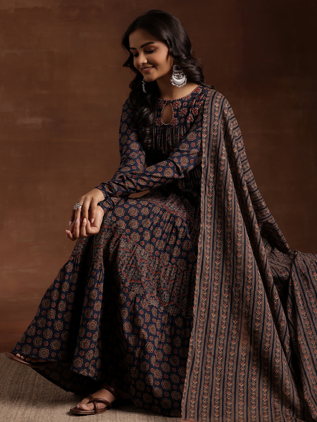 libas Blue Printed Cotton Anarkali Suit With Dupatta-picture-62