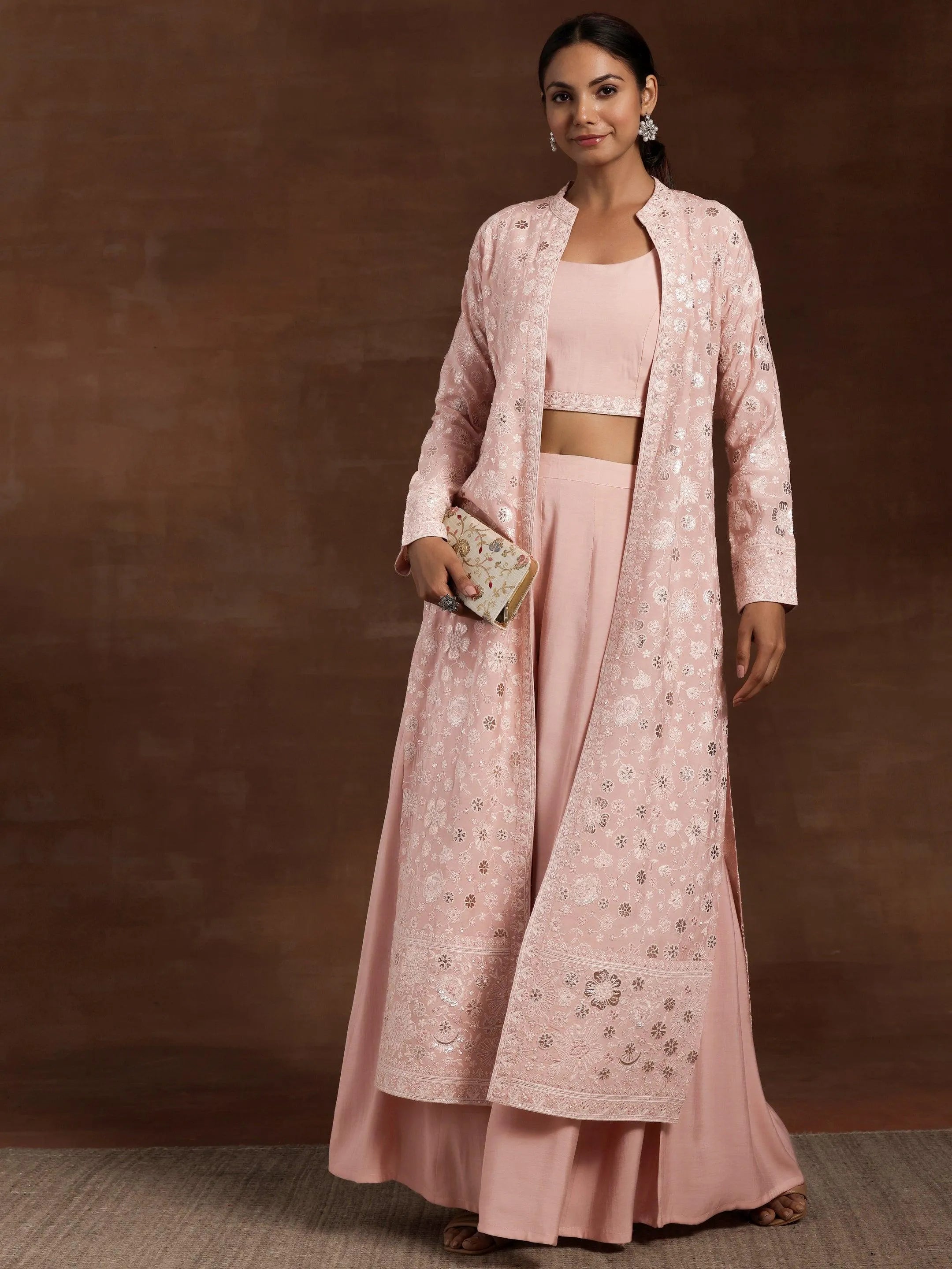 Libas Art Pink Solid Silk Blend 3 Piece Co-Ords-picture-19
