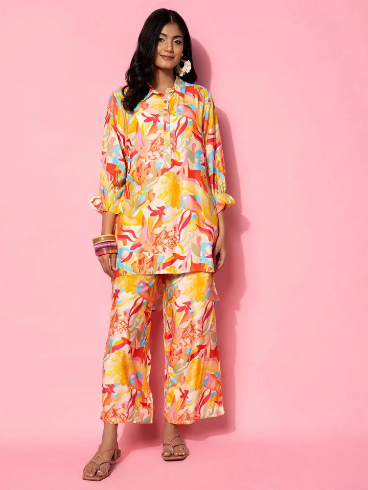 Multicoloured Printed Silk Blend Co-Ords - Libas