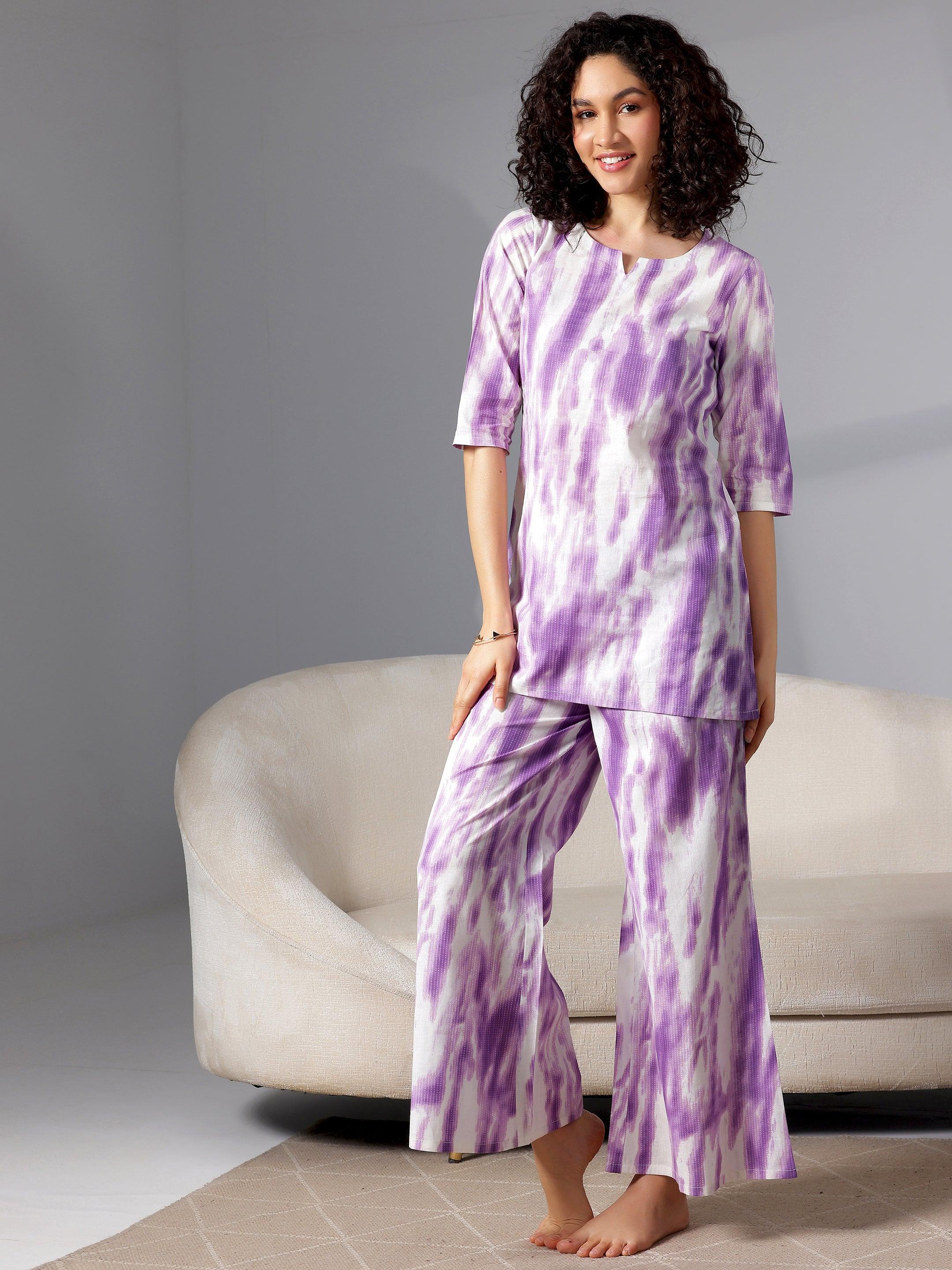 Purple Printed Cotton Night Suits