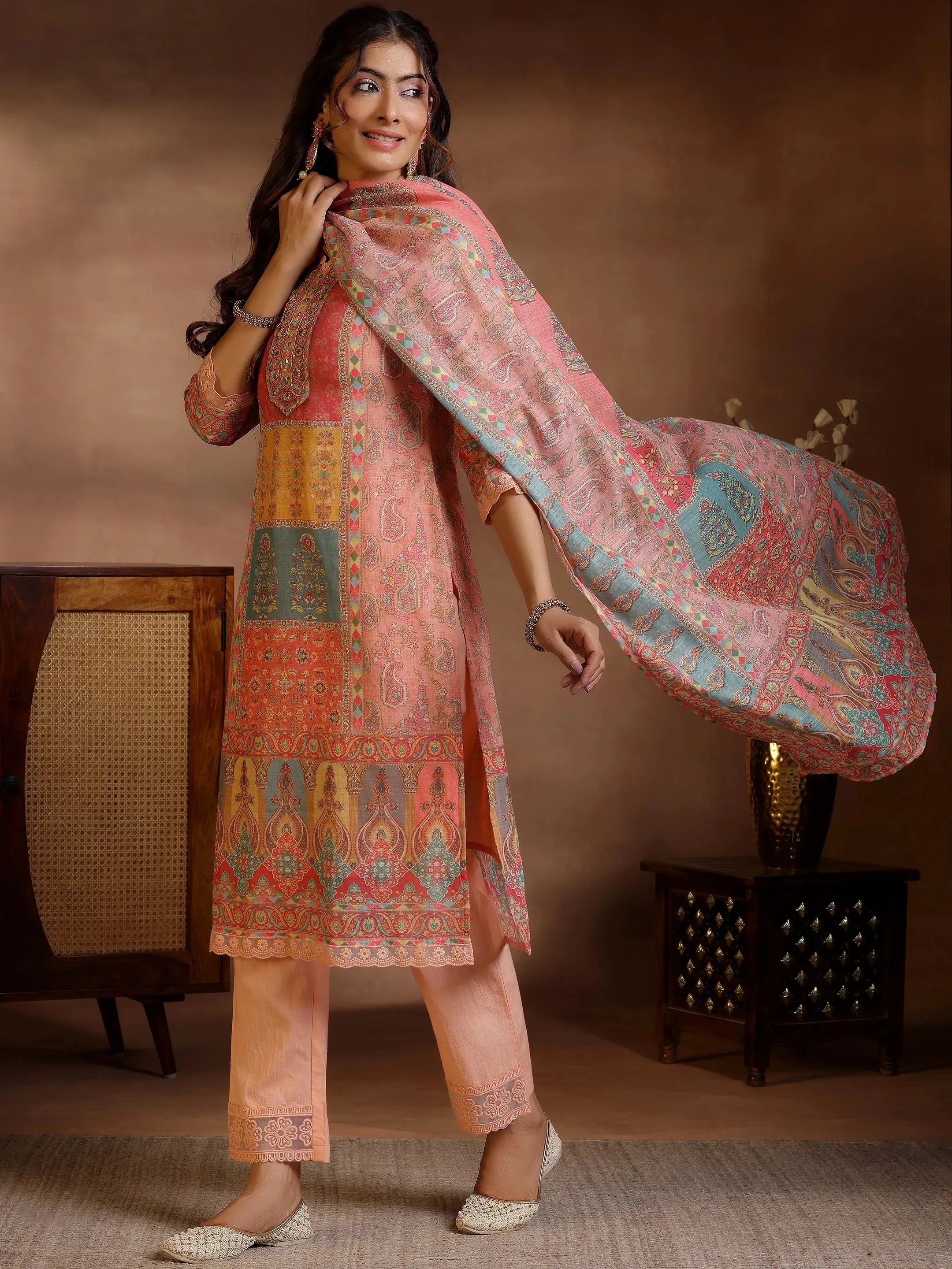 libas Peach Printed Cotton Blend Straight Suit With Dupatta-picture-42