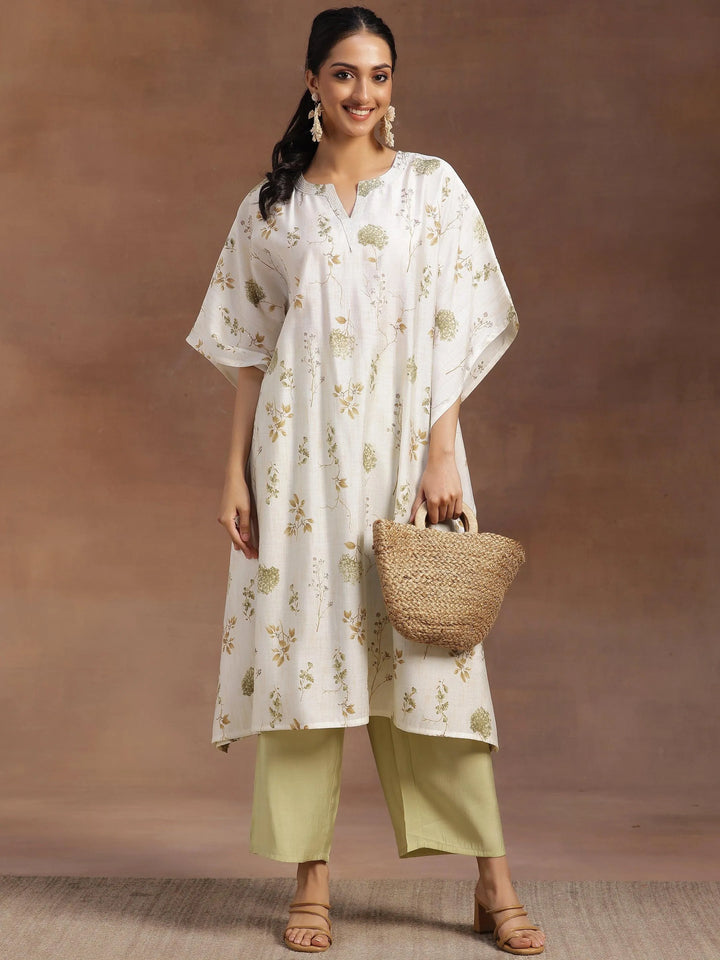 Cream Printed Silk Blend Co-Ords - Libas
