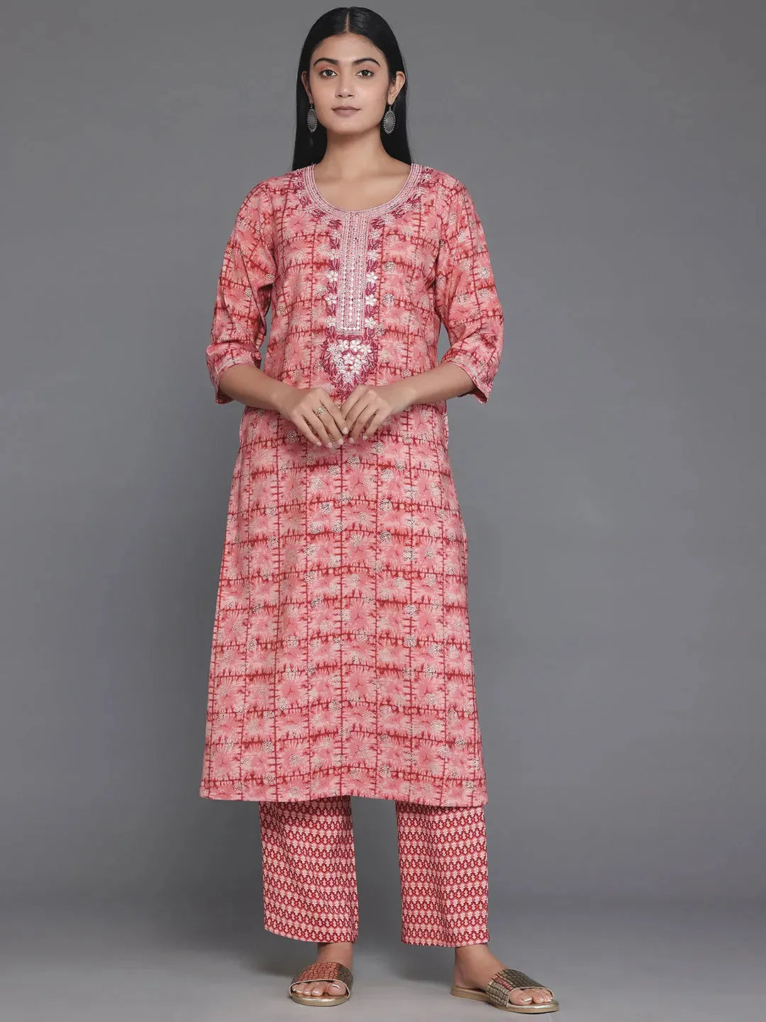  Maroon Printed Silk Blend Straight Suit With Dupatta 