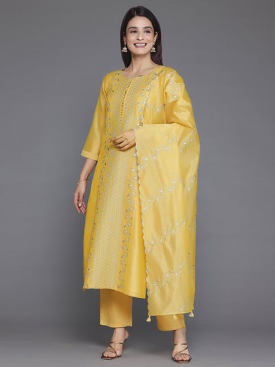 Yellow Embroidered Chanderi Silk Straight Suit With Dupatta - Libas