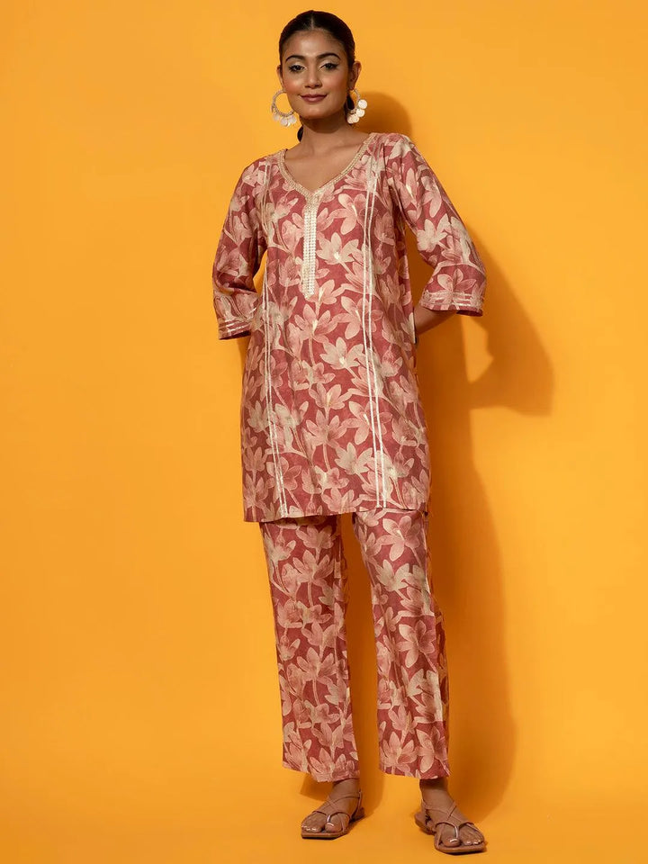 Rust Printed Silk Blend Co-Ords - Libas