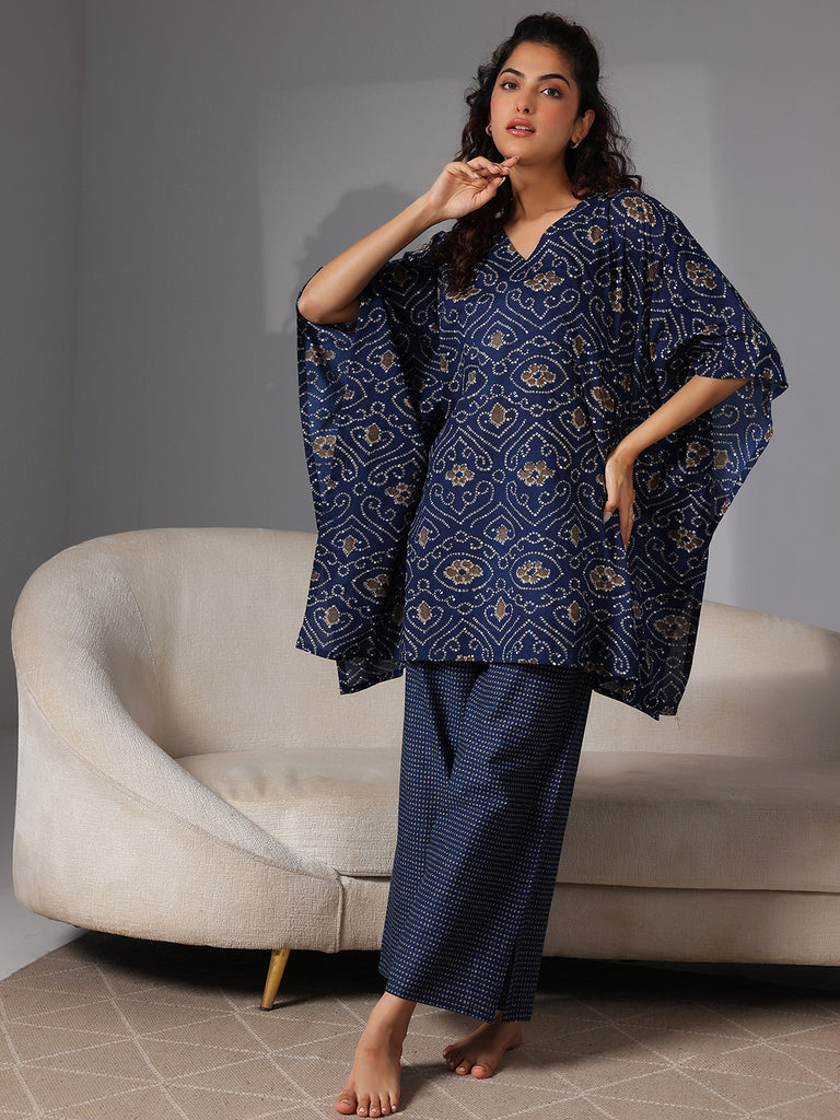 Libas Blue Printed Cotton Night Suits