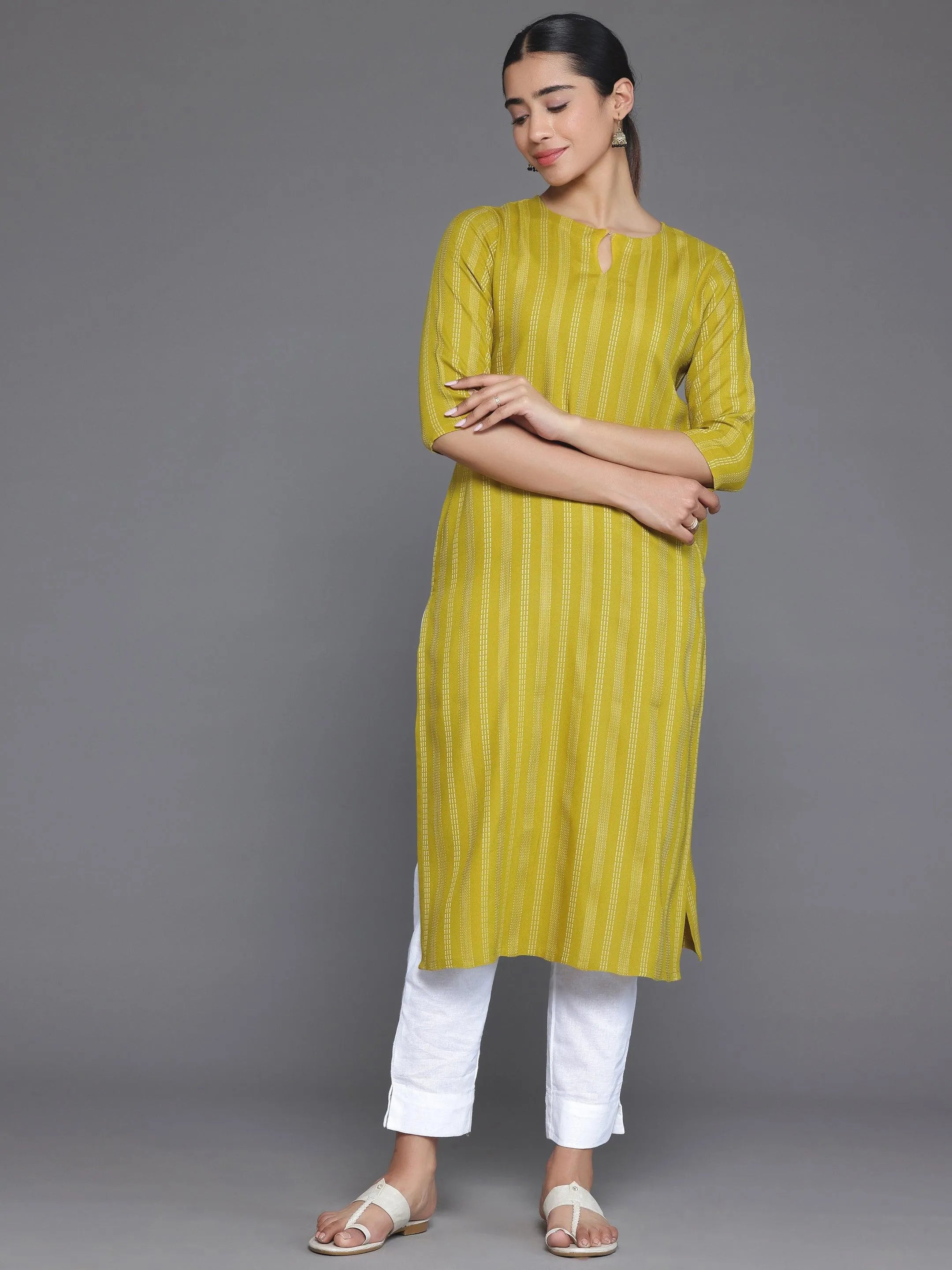 libas Mustard Striped Rayon Straight Kurta-picture-44
