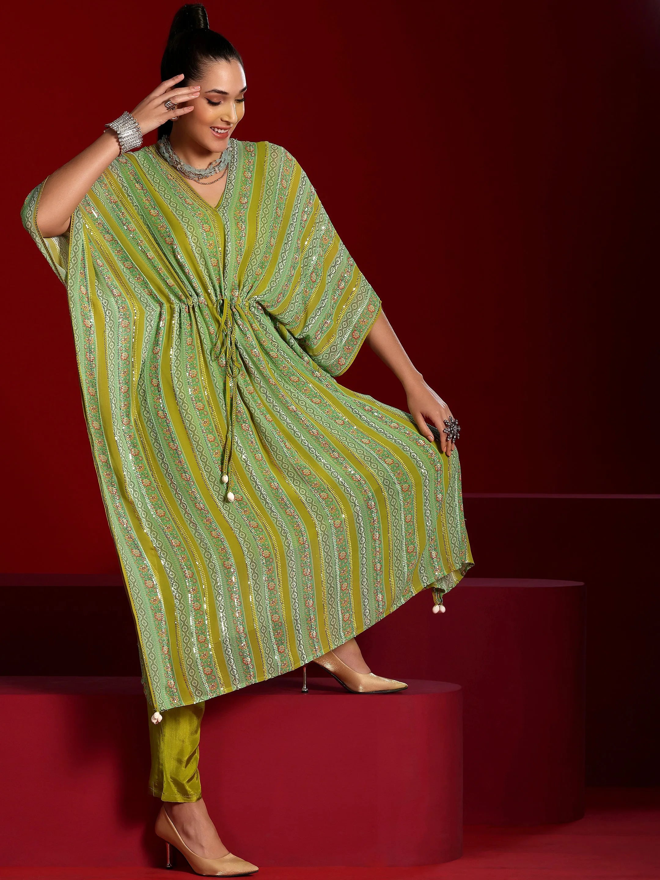 Libas Art Green Printed Poly Georgette 3 Piece Co-Ords-picture-42