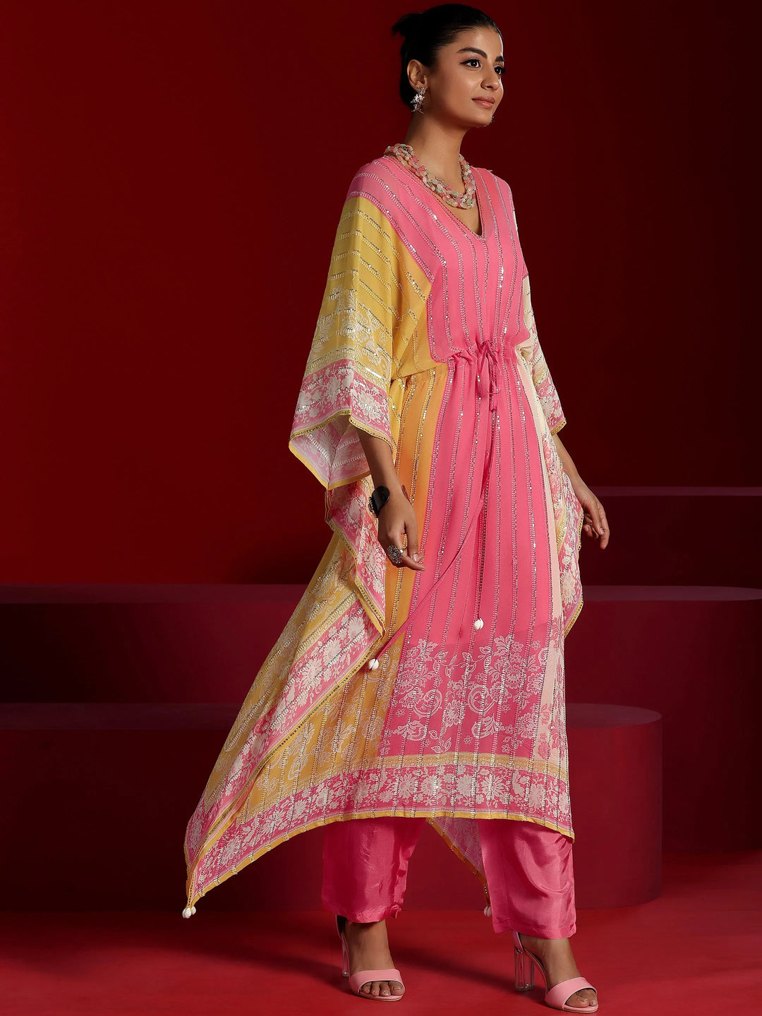  Libas Art Pink Printed Poly Georgette 3 Piece Co-Ords 
