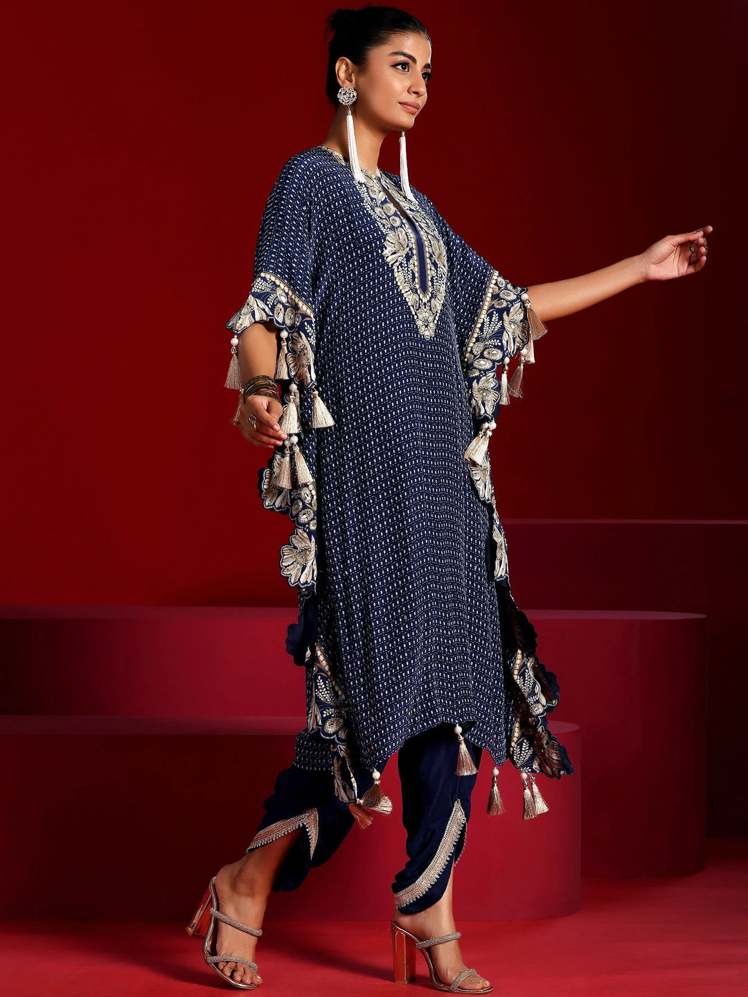  Libas Art Blue Embellished Silk Blend Co-Ords 
