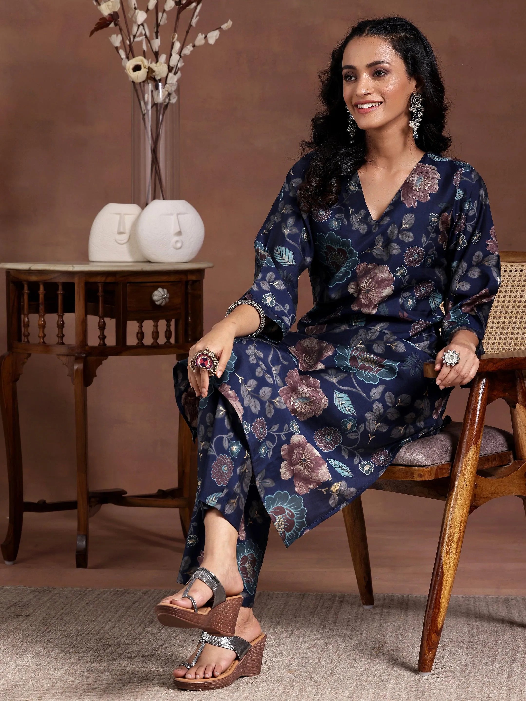 libas Blue Printed Silk Blend Co-Ords-picture-23
