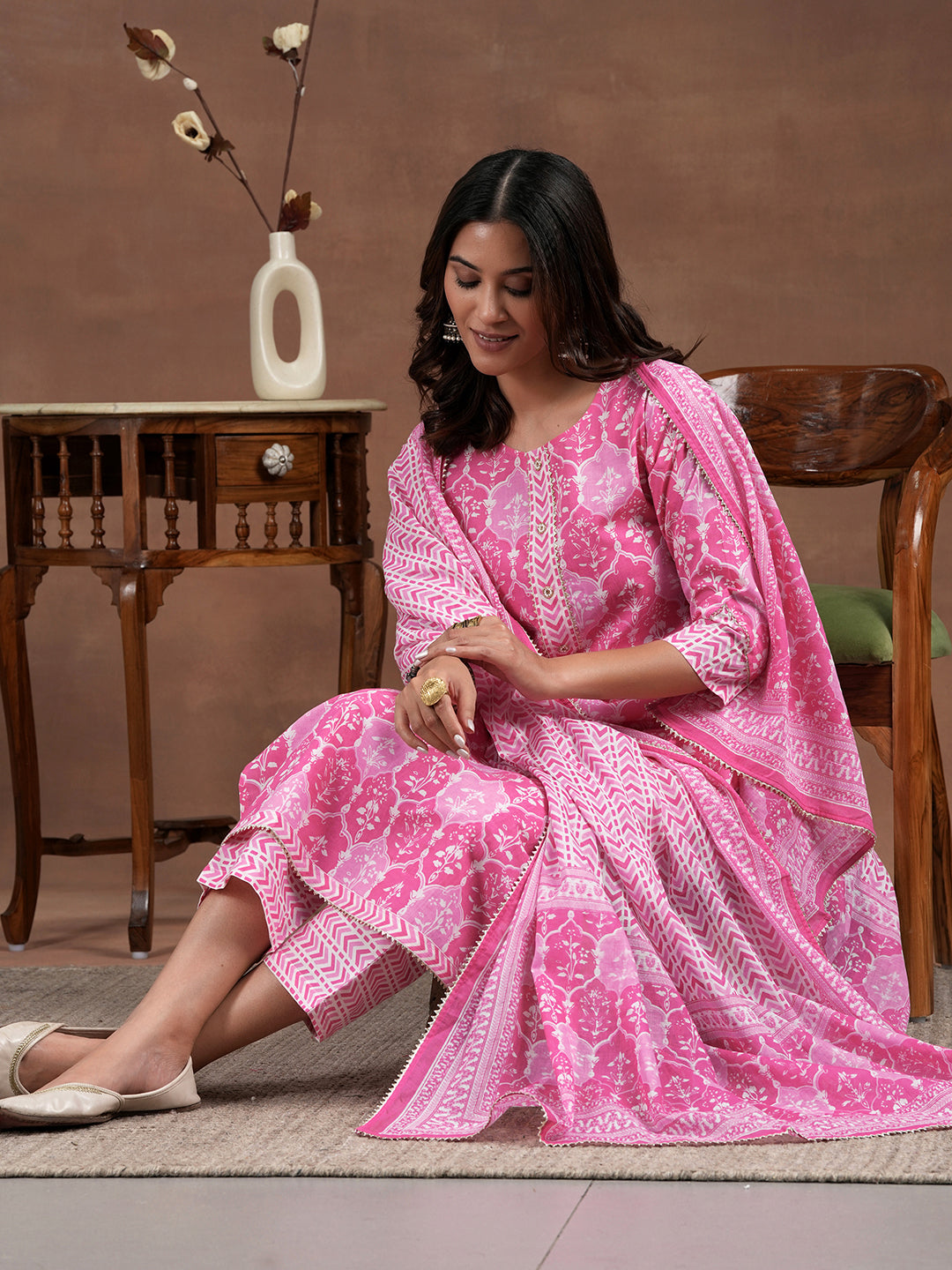 libas Pink Printed Cotton Straight Suit With Dupatta-picture-46
