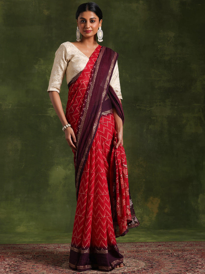 Pink Printed Poly Georgette Saree With Unstitched Blouse Piece - Libas