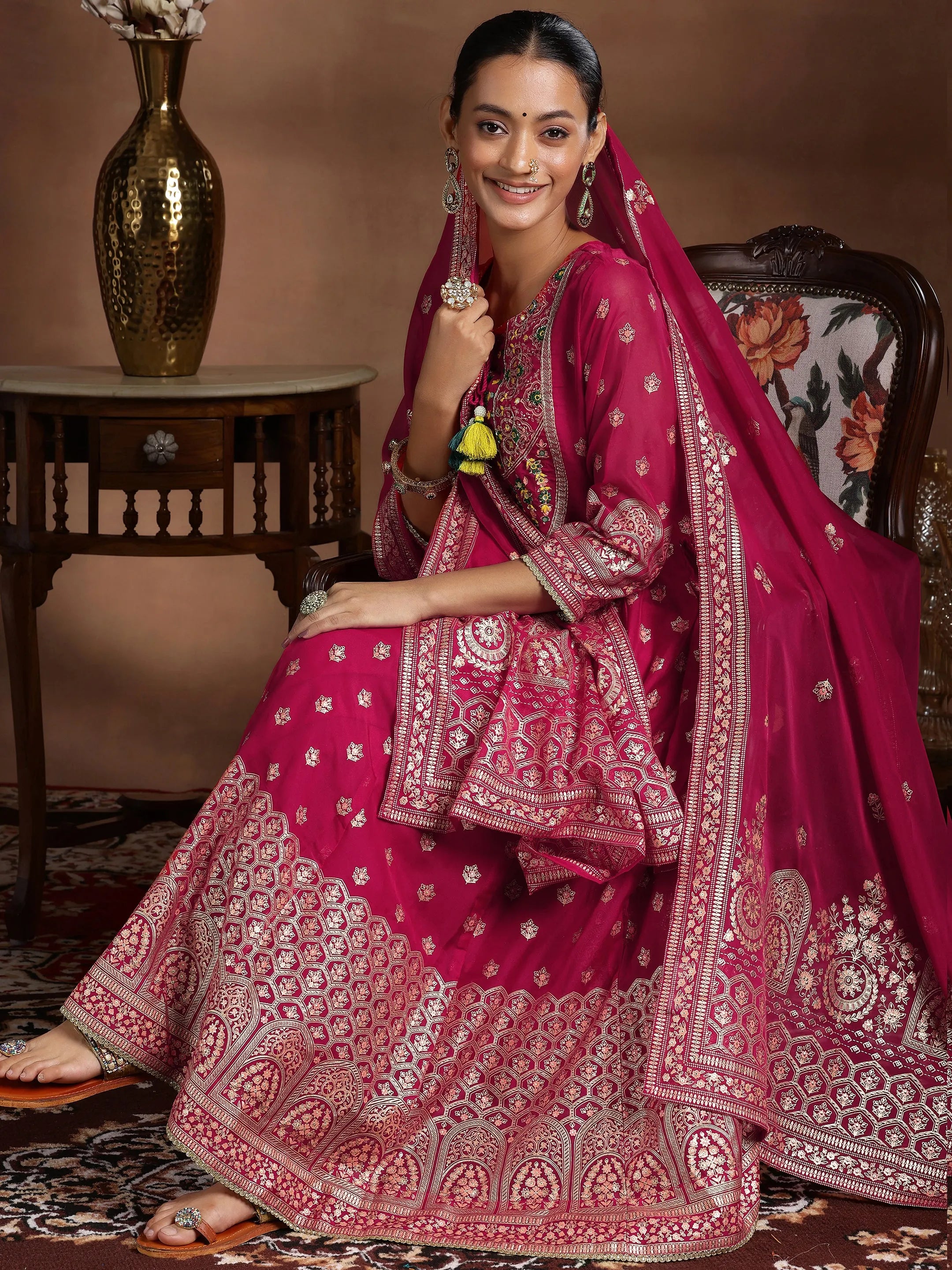 libas Pink Printed Organza Anarkali Suit With Dupatta-picture-46