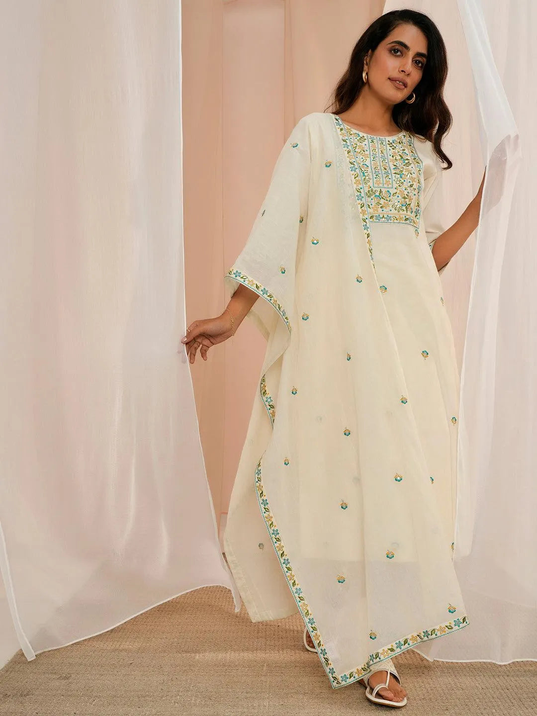  Off White Yoke Design Cotton Straight Suit With Dupatta 