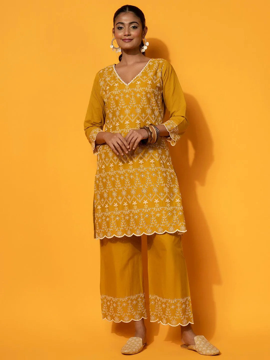 libas Mustard Embroidered Cotton Co-Ords-picture-48