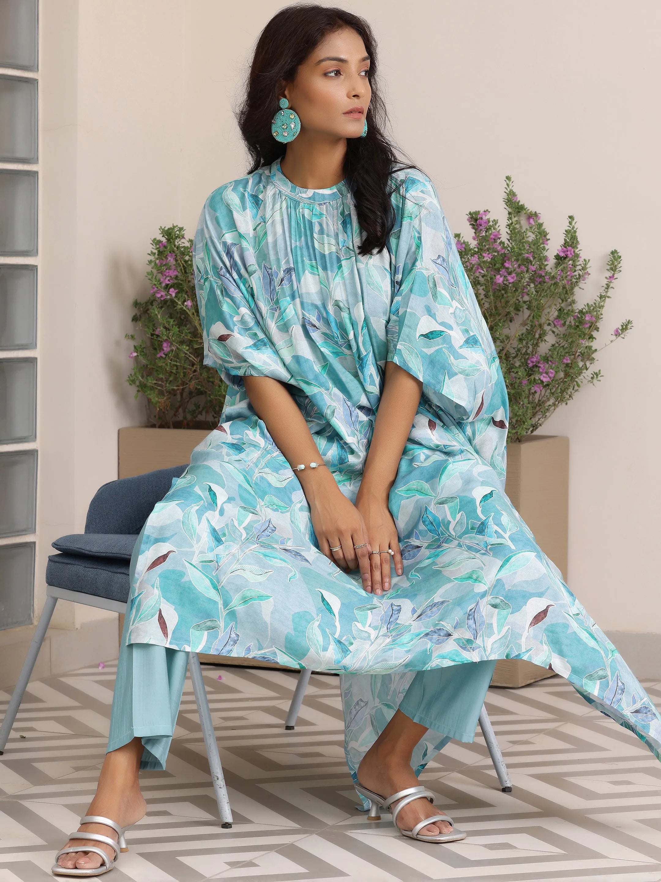 libas Blue Printed Silk Blend Co-Ords-picture-11