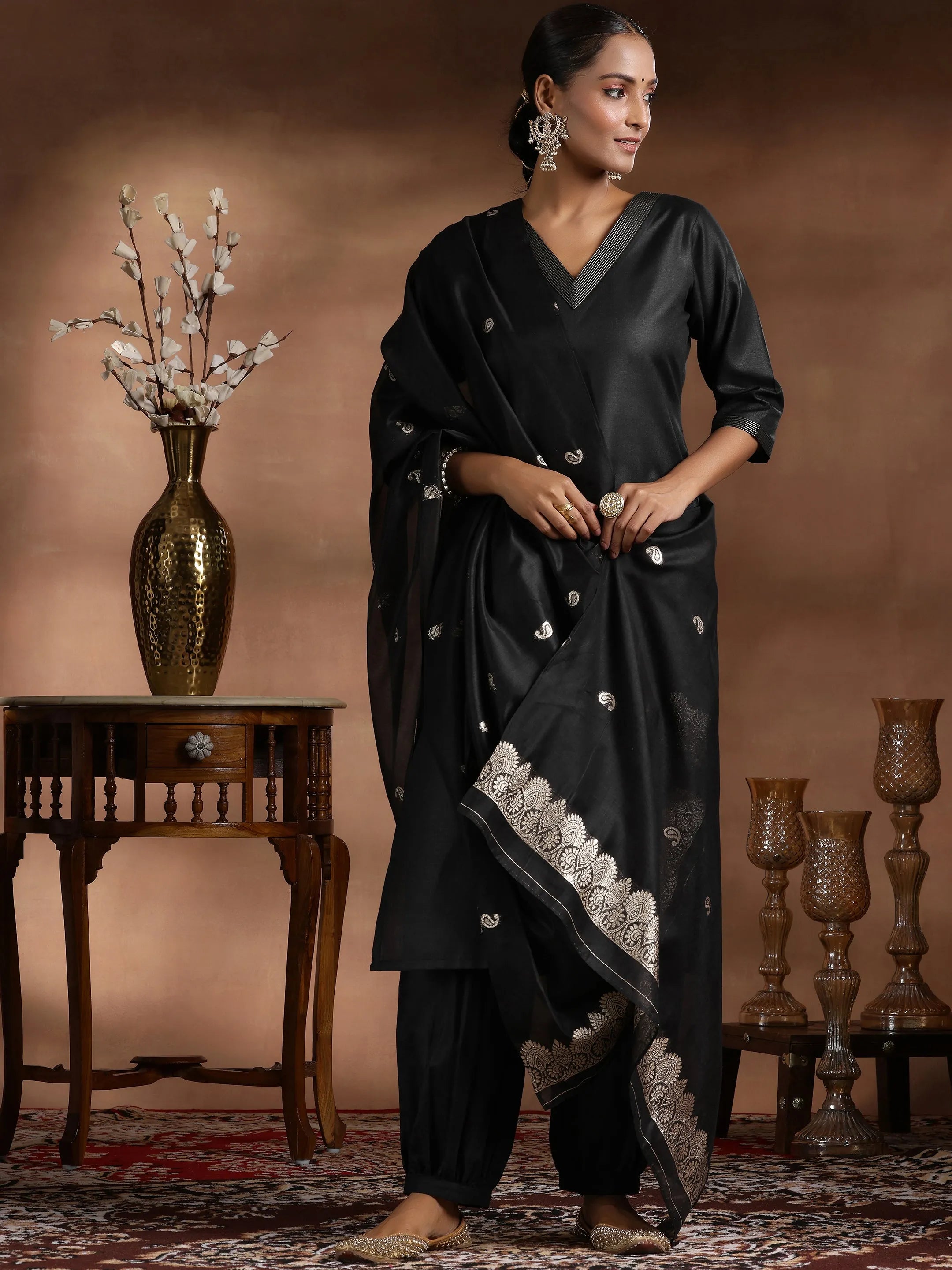 libas Black Solid Cotton Blend Straight Suit With Dupatta-picture-29