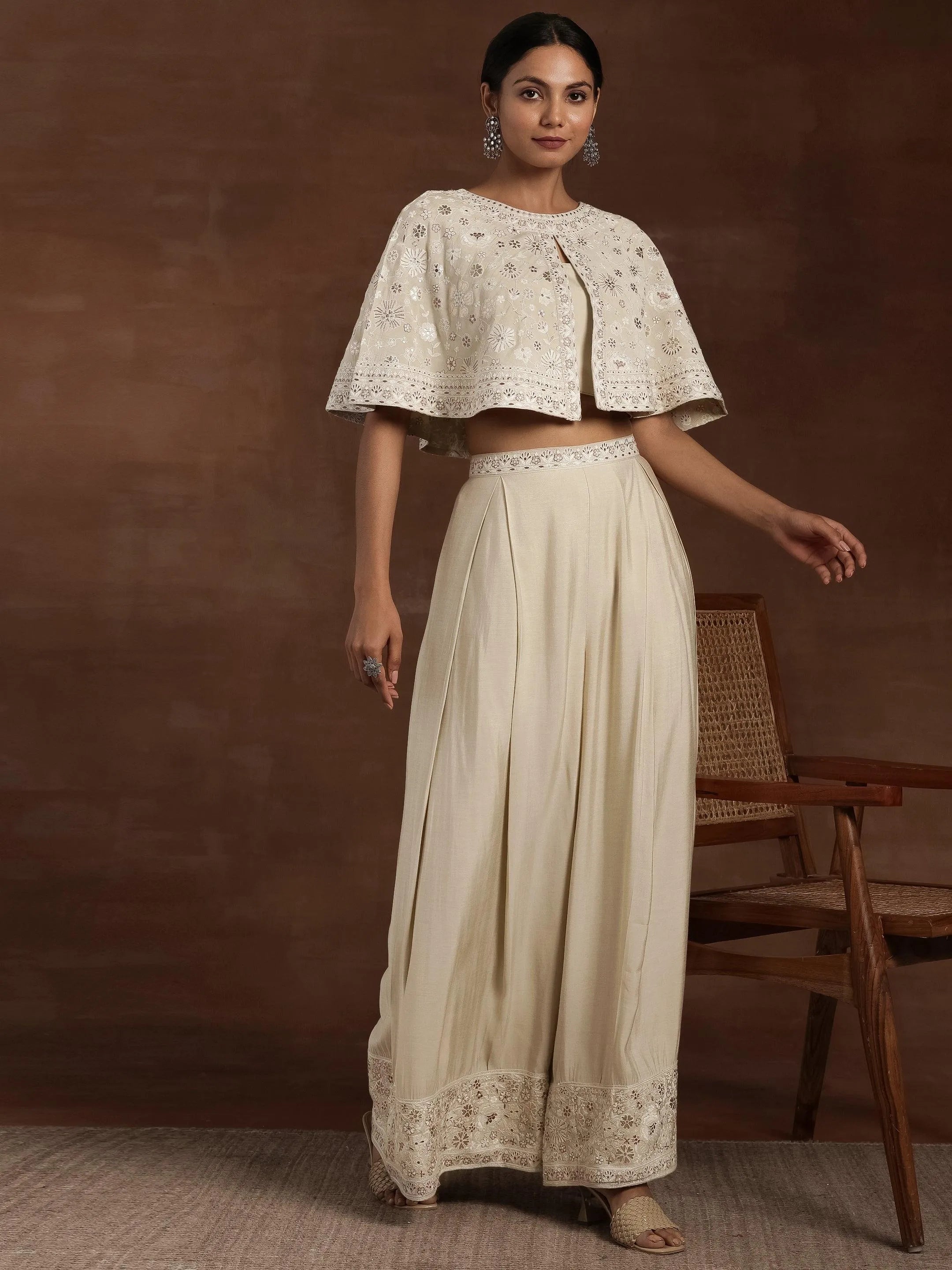 Libas Art Beige Solid Silk Blend Co-Ords-picture-18