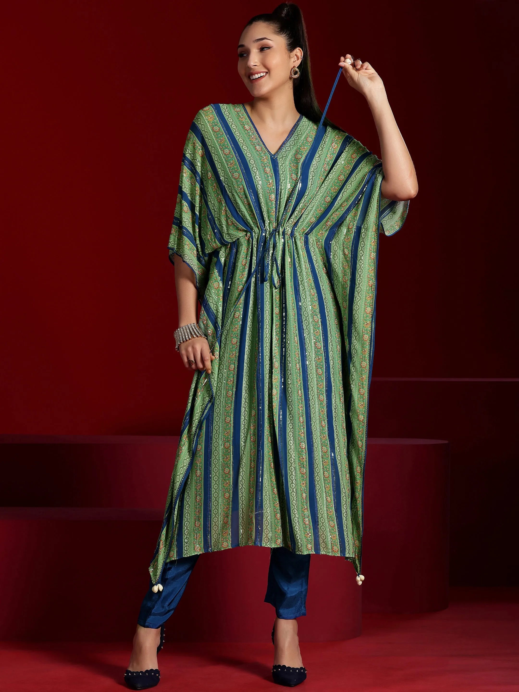 Libas Art Blue Printed Poly Georgette 3 Piece Co-Ords-image-6