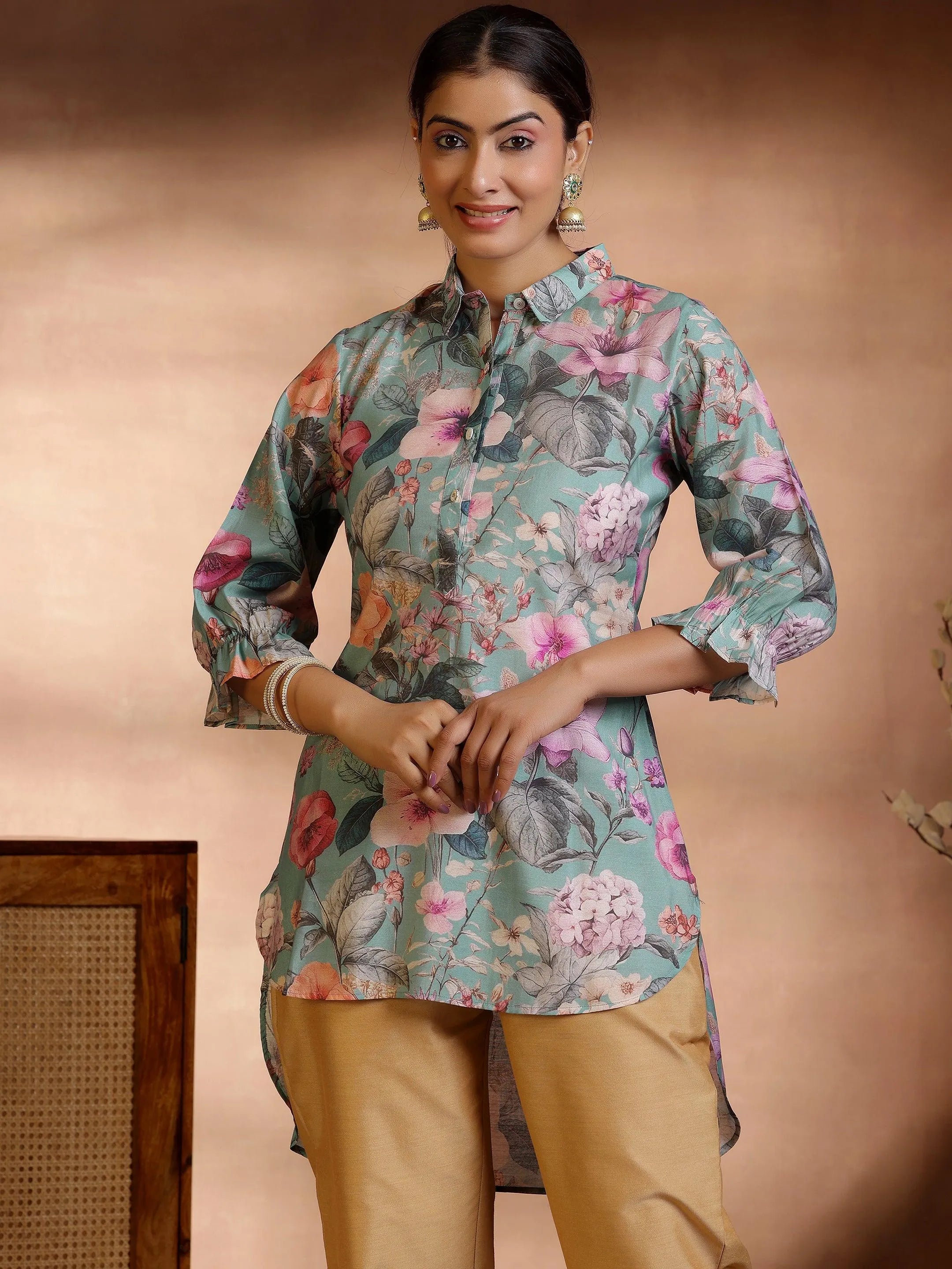 libas Sea Green Printed Silk Blend Straight Kurti-picture-37