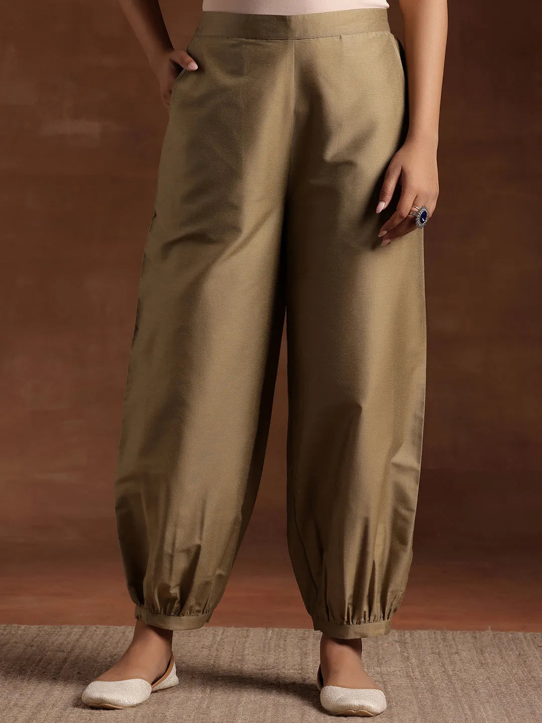 Gold Solid Silk Salwar
