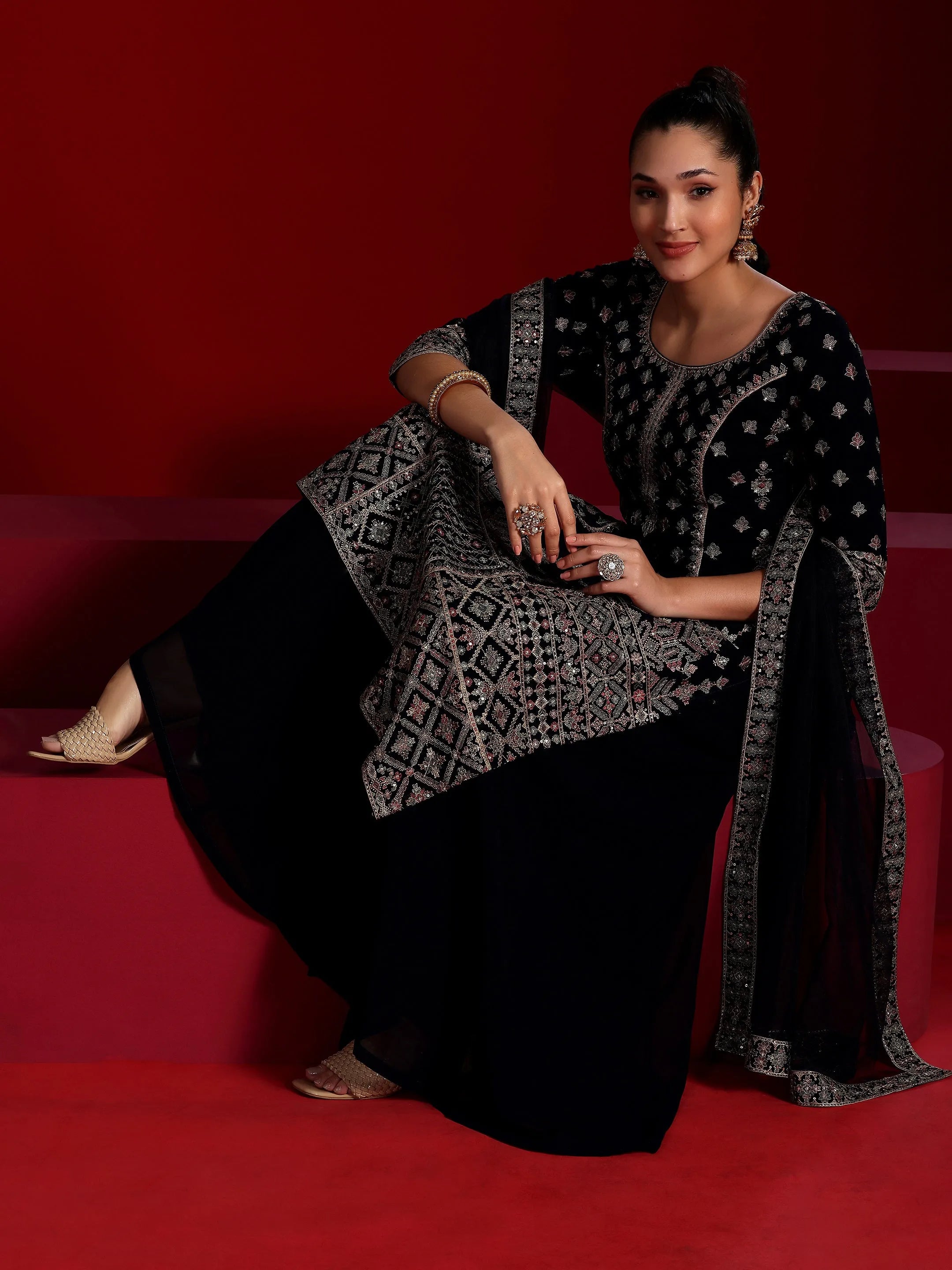 Libas Art Blue Embroidered Georgette Straight Suit With Dupatta-picture-19