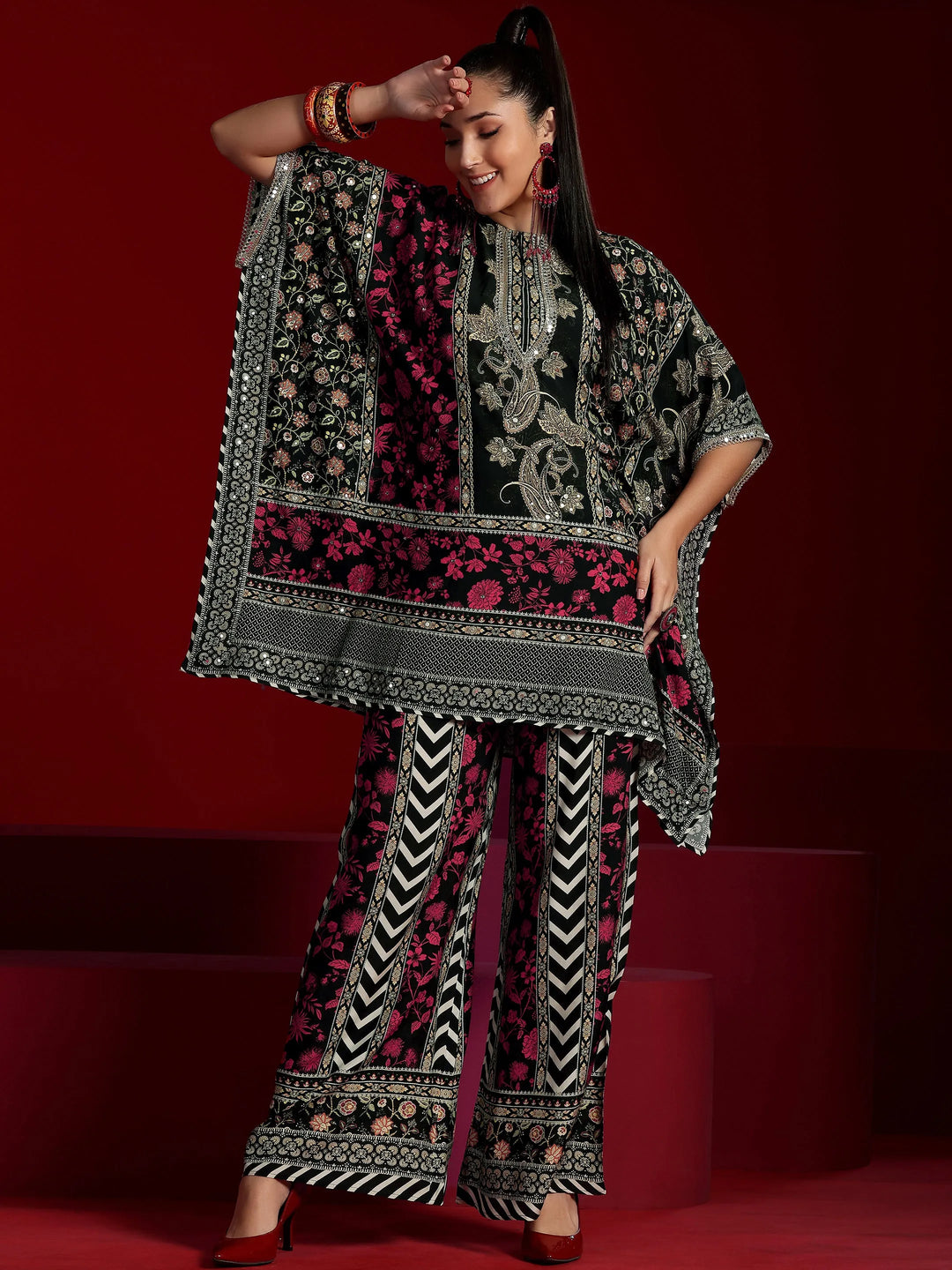 Libas Art Black Printed Muslin Co-Ords