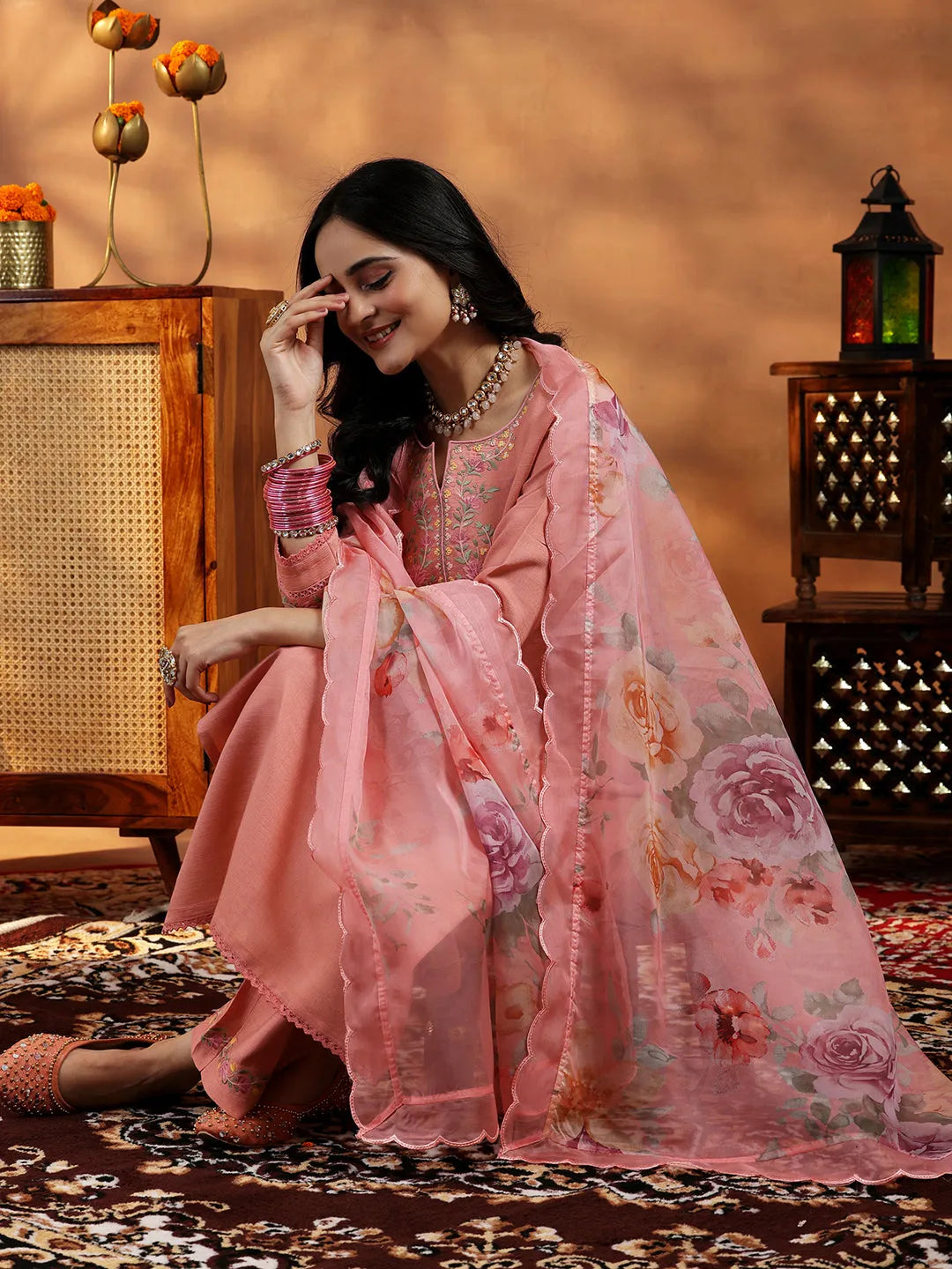 libas Peach Yoke Design Silk Blend Straight Suit With Dupatta-picture-30