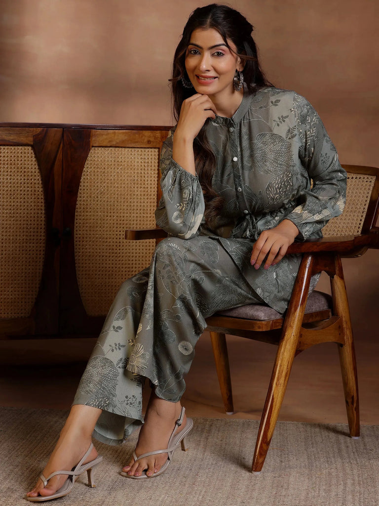 Libas Grey Printed Silk Blend Co-Ords
