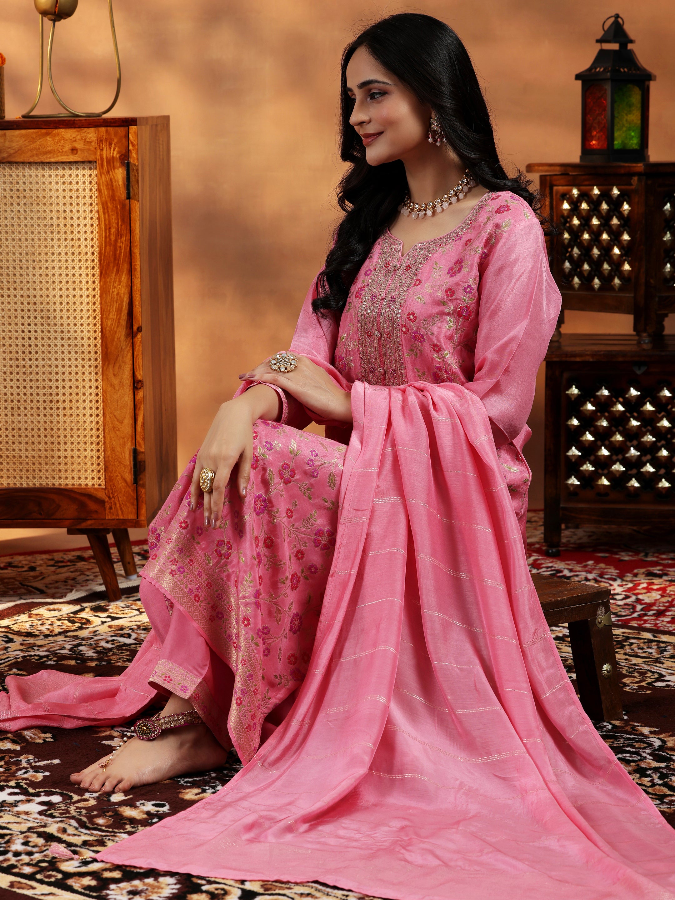 libas Pink Woven Design Silk Blend Straight Suit With Dupatta-picture-40