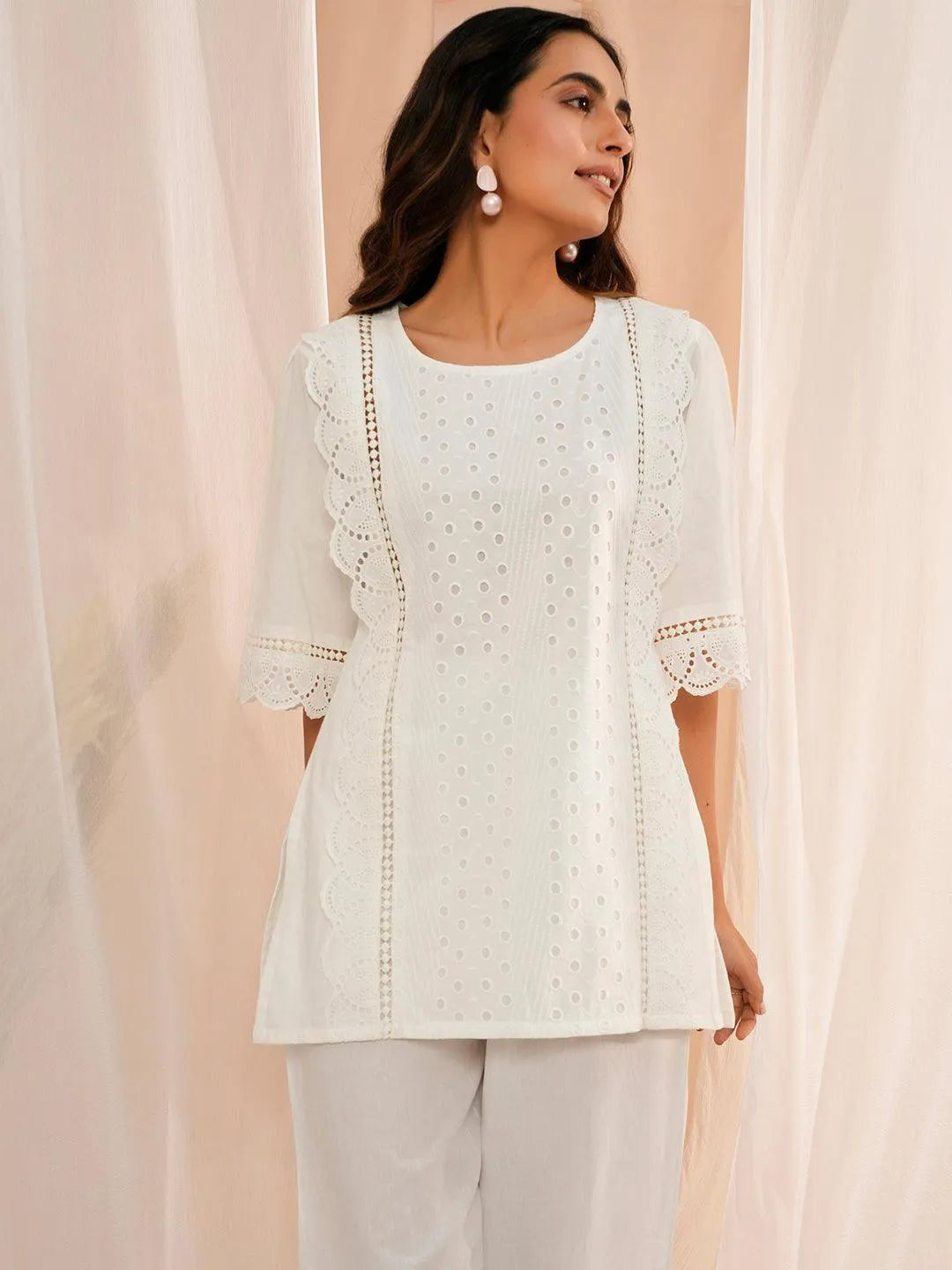 libas White Embroidered Cotton Straight Kurti-picture-21