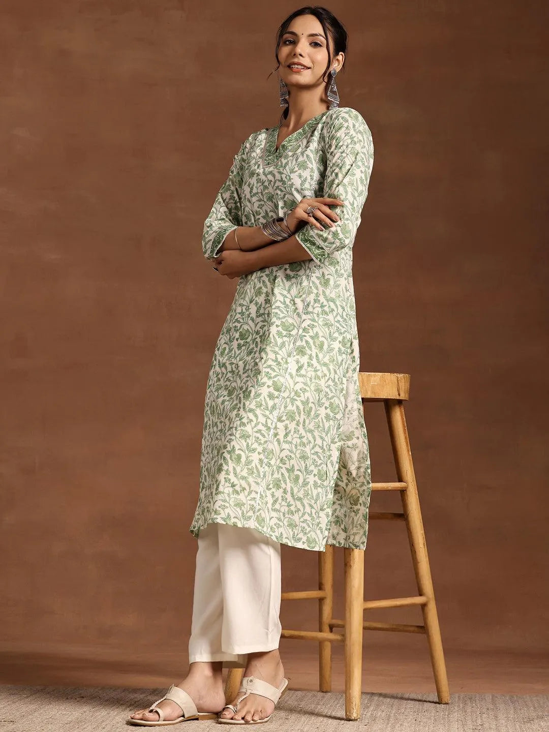 libas Green Printed Cotton Straight Kurta-picture-36